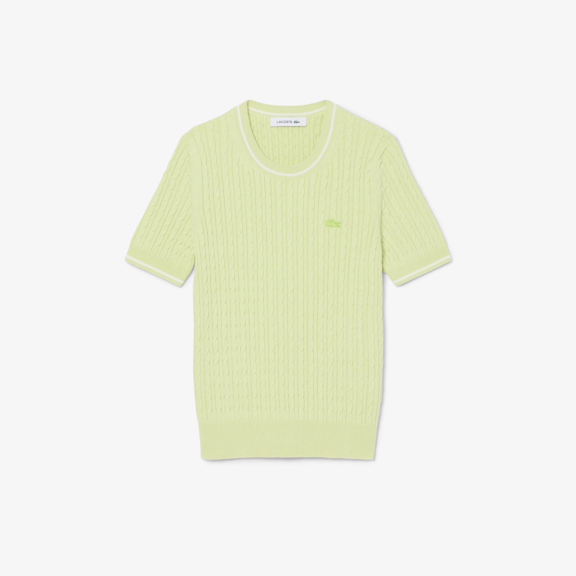 Short Sleeved Cable Knit Sweater - Green