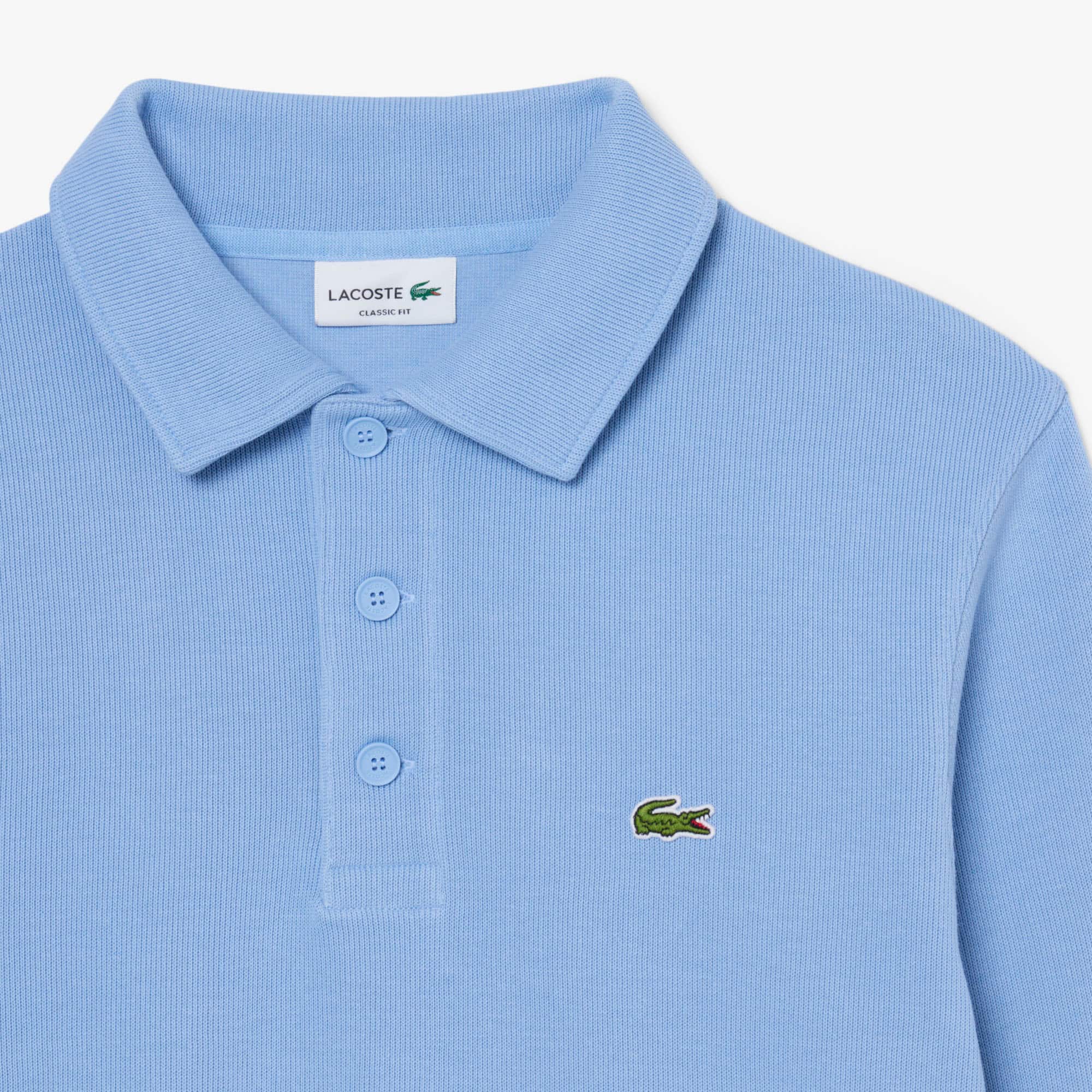 Men's Ribbed Cotton Polo Collar Sweatshirt - Light Blue