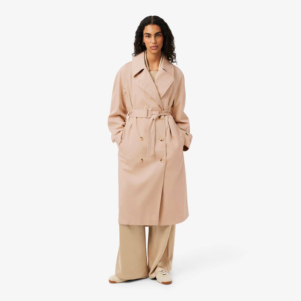 Oversized Water-Repellent Trench Coat - Beige