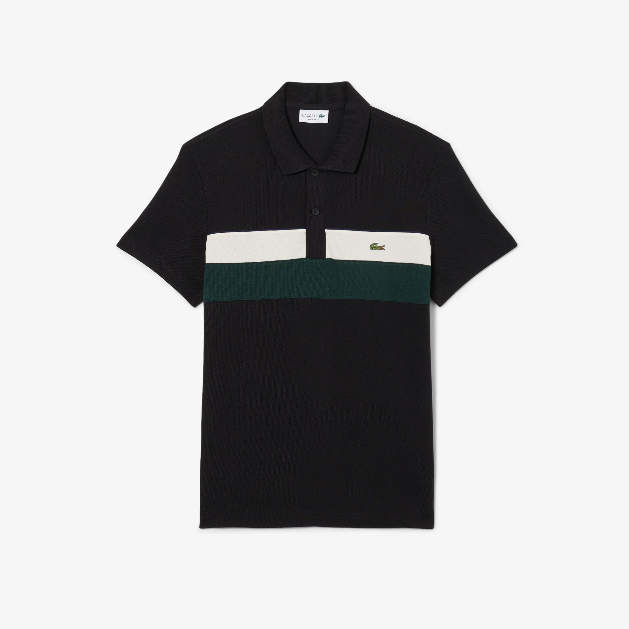 Men's Regular Fit Colorblock Petit Piqué Polo - Black / White / Green