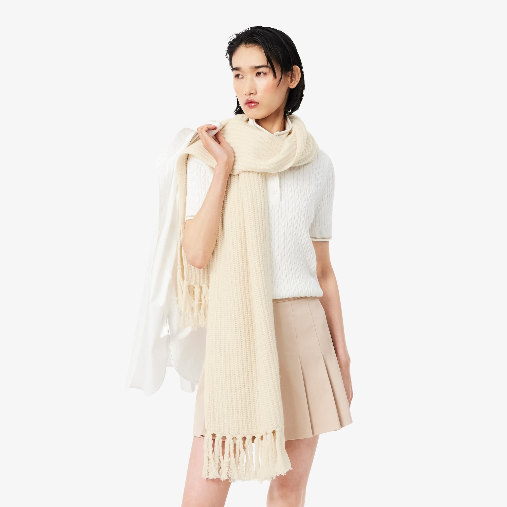 Women's Fringed Wool Scarf - Cream