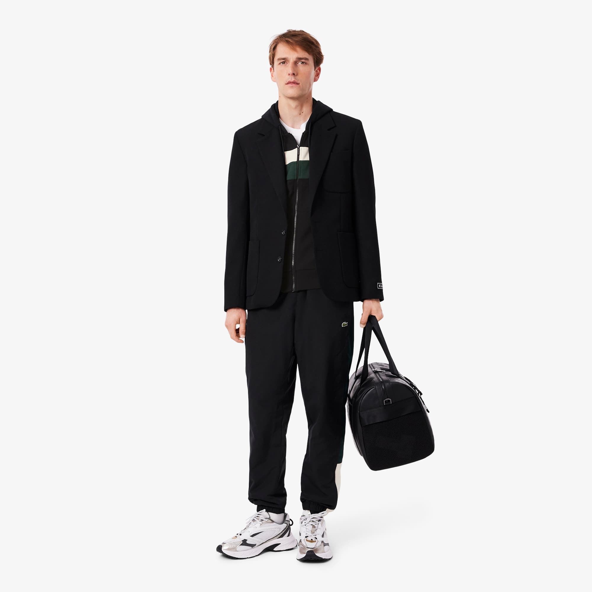 Men's Zip-Up Colorblock Hoodie - Black / White / Green