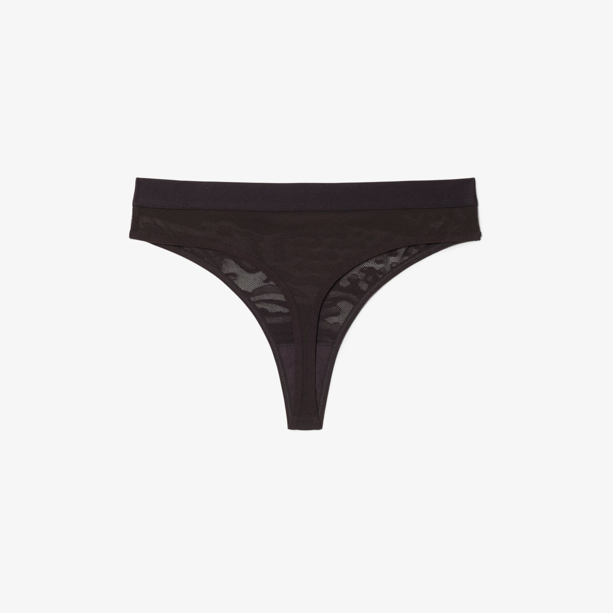 Logo Waist Mesh String Briefs - Brown