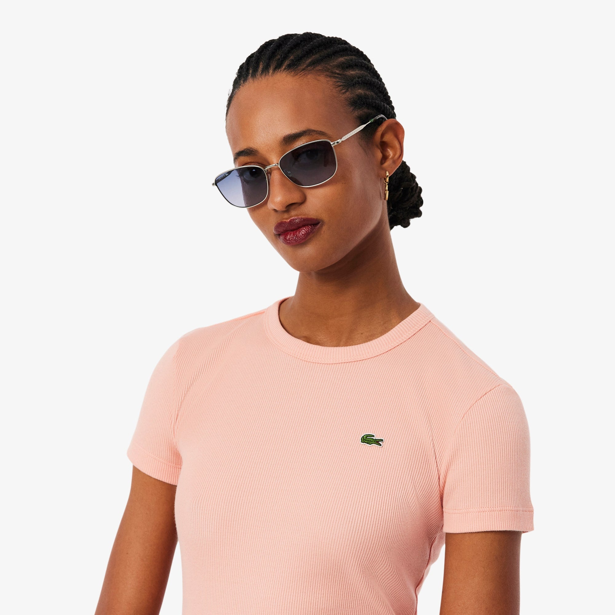 Women's Slim Fit Ribbed Cotton T-Shirt - Rose