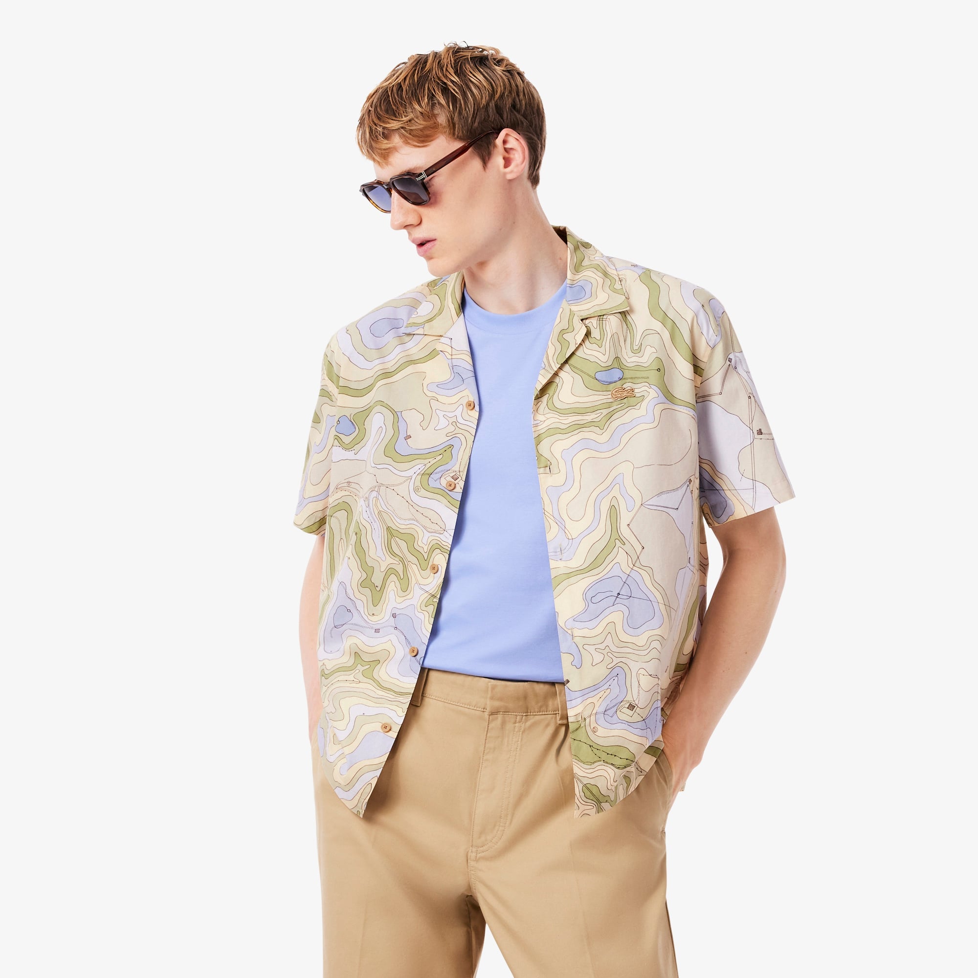 Men's Relaxed Fit Short Sleeve Shirt - Beige / Violet