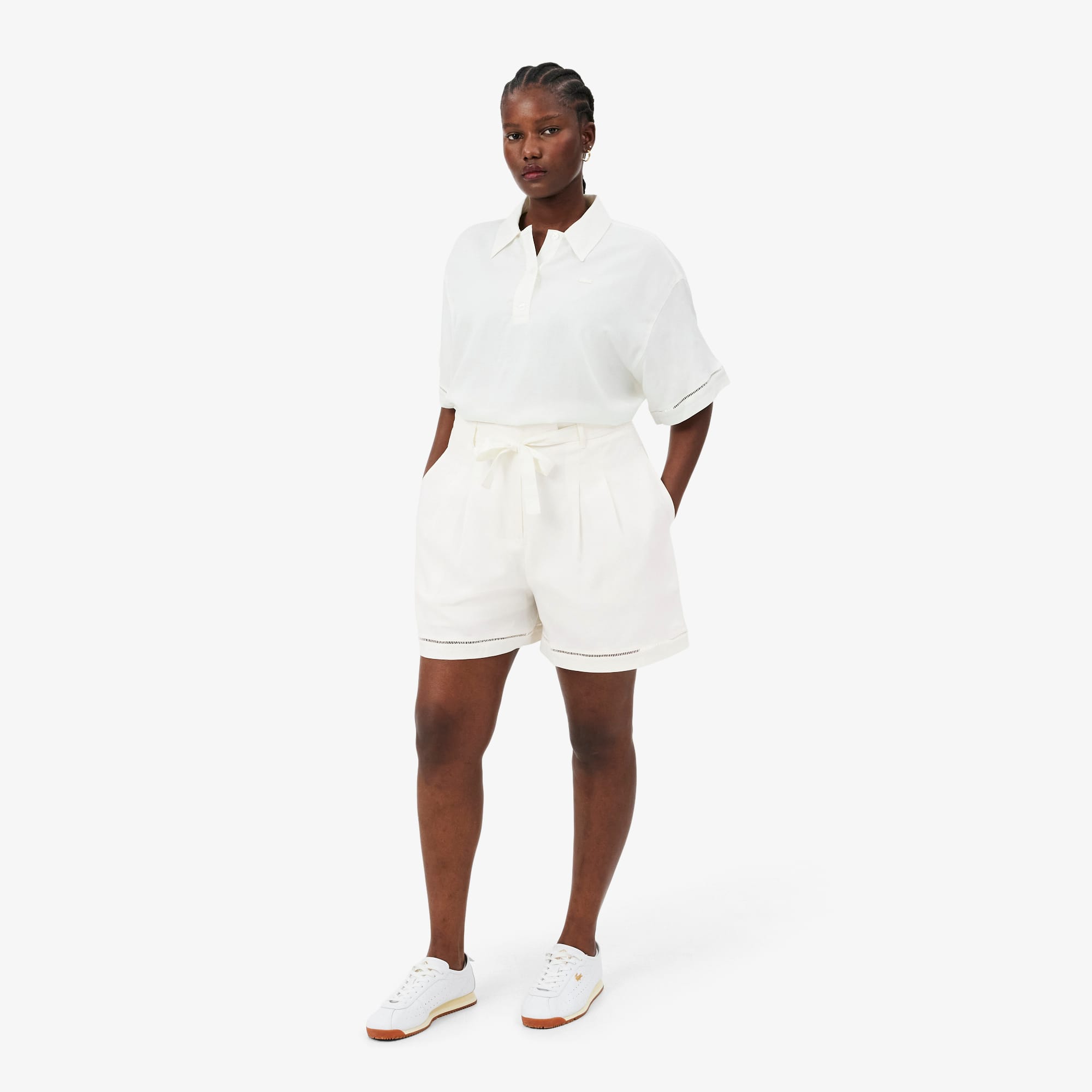 Oversized Fluid Linen Blend Bermuda Shorts - White