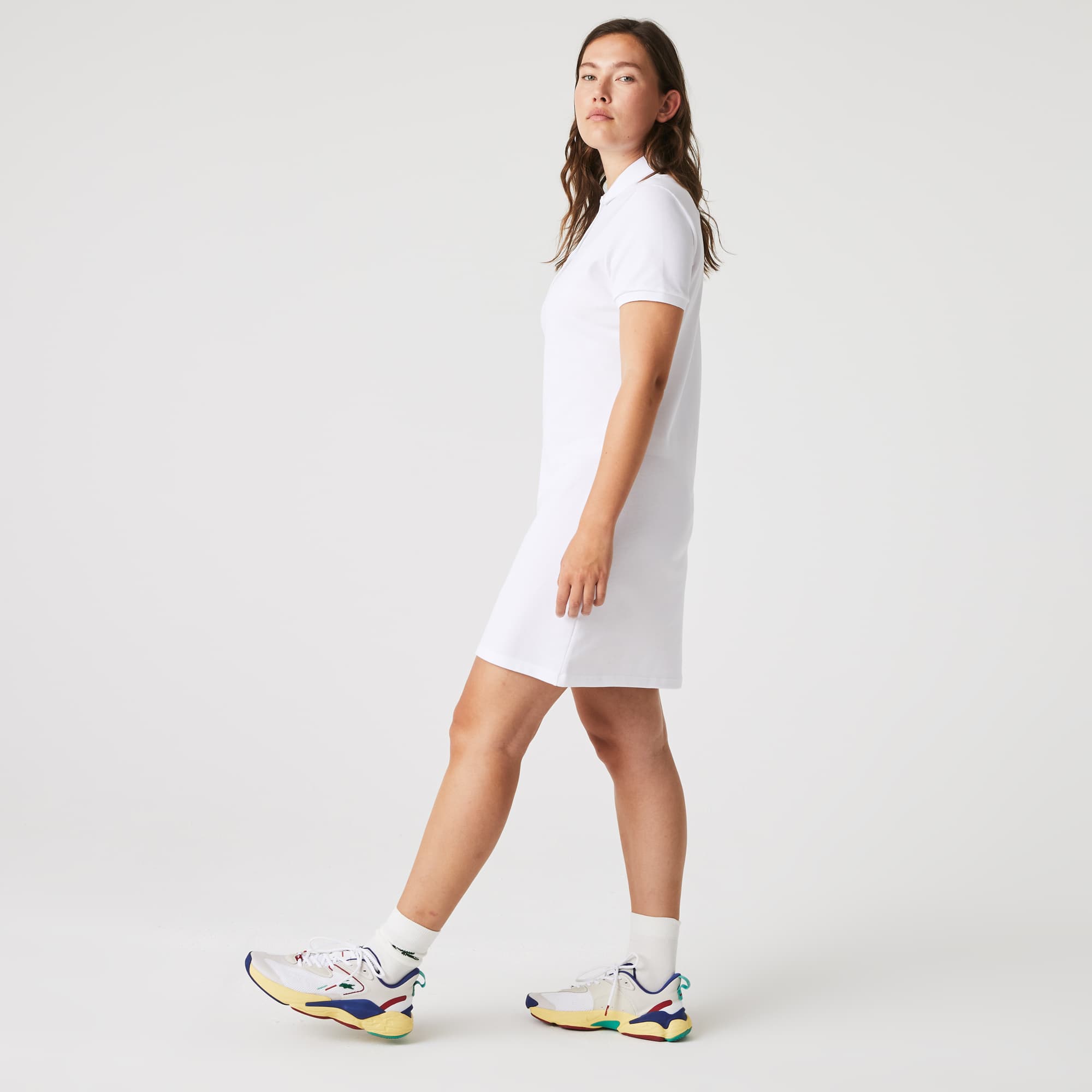 Women's Slim Fit Stretch Mini Piqué Polo Dress - White