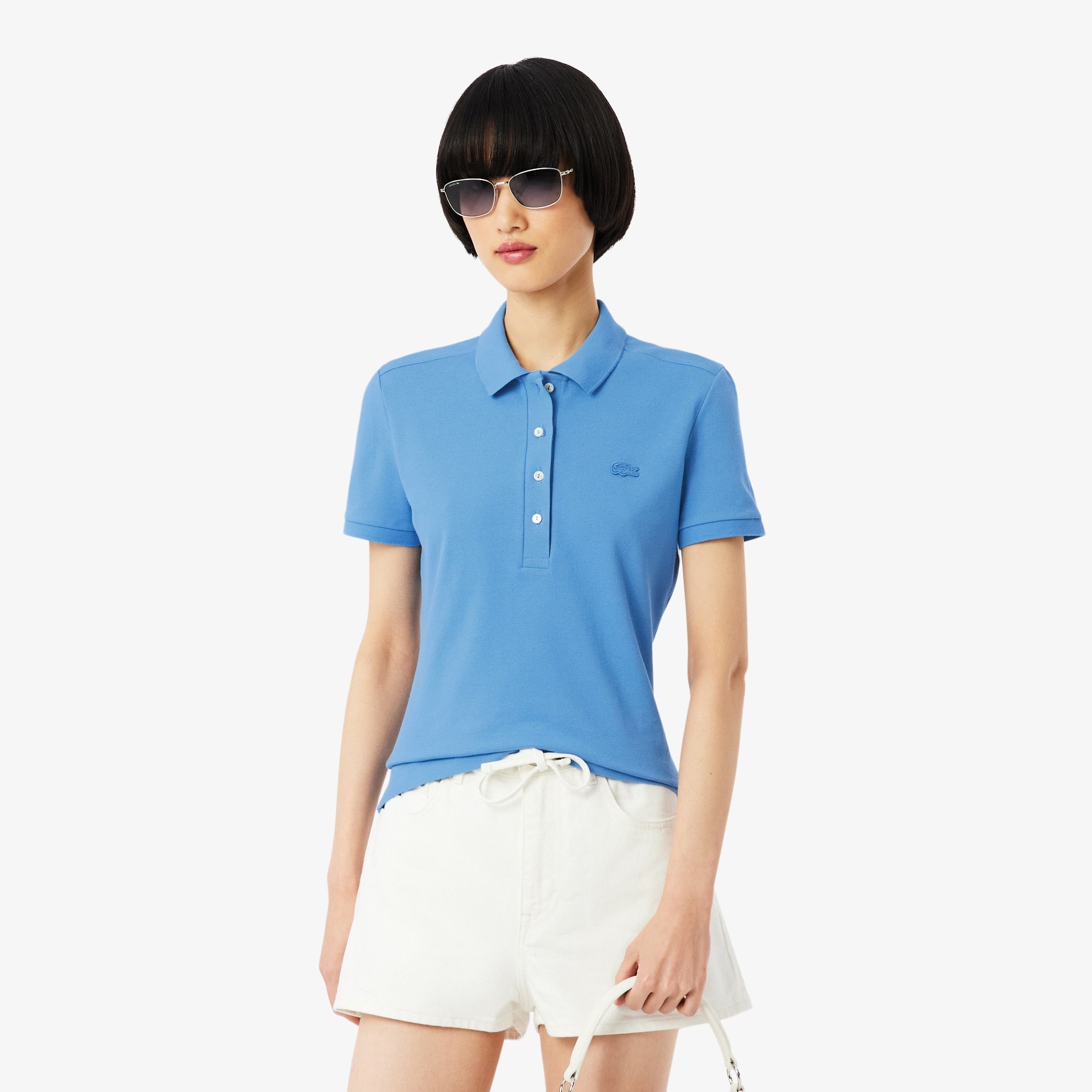 Women's L.12.D Slim Fit Stretch Mini Piqué Polo - Blue