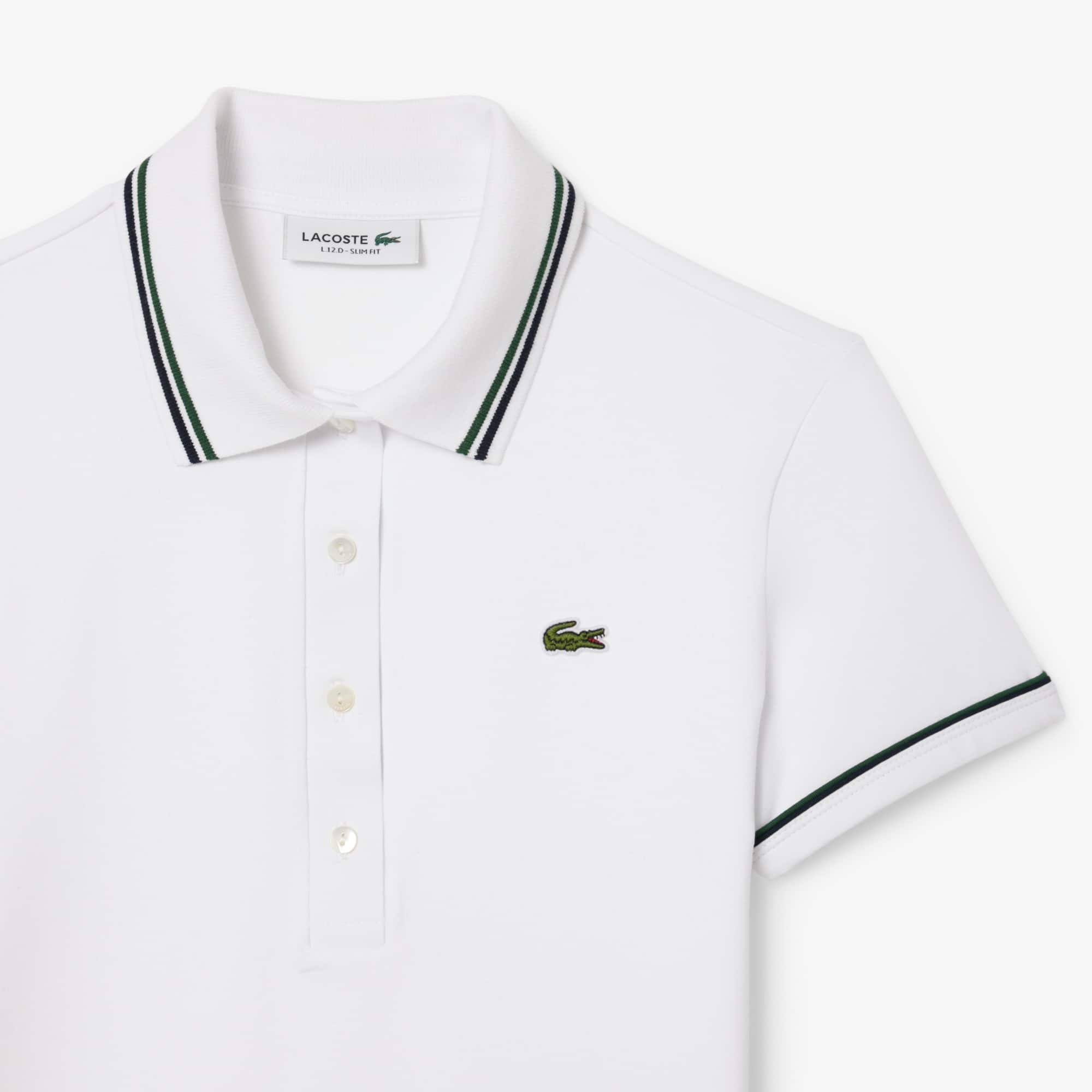 Women's L.12.D Slim Fit Trim Detail Polo - White / Navy Blue / Green