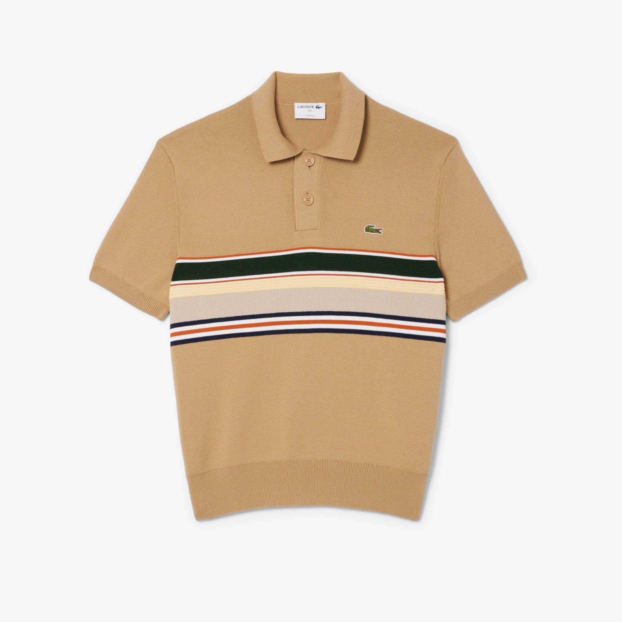 Men's Made In France Striped Polo Collar Sweater - Beige / White / Navy Blue / Yellow
