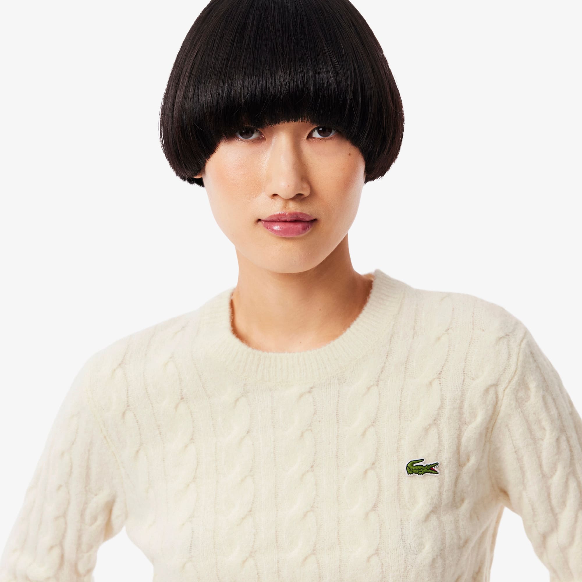 Women's Cable Knit Wool Sweater - Cream