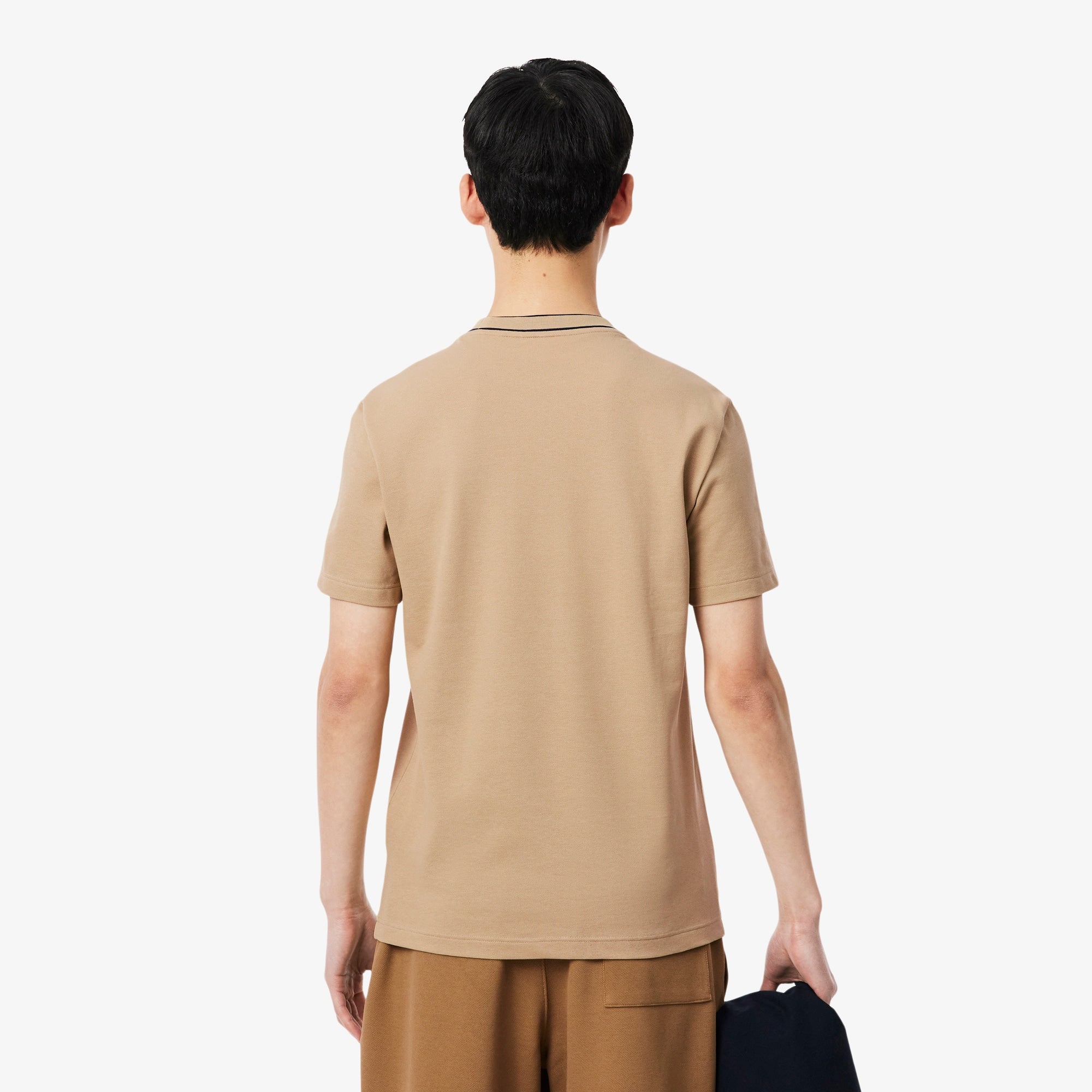Men's Stretch Piqué Striped Collar T-Shirt - Beige