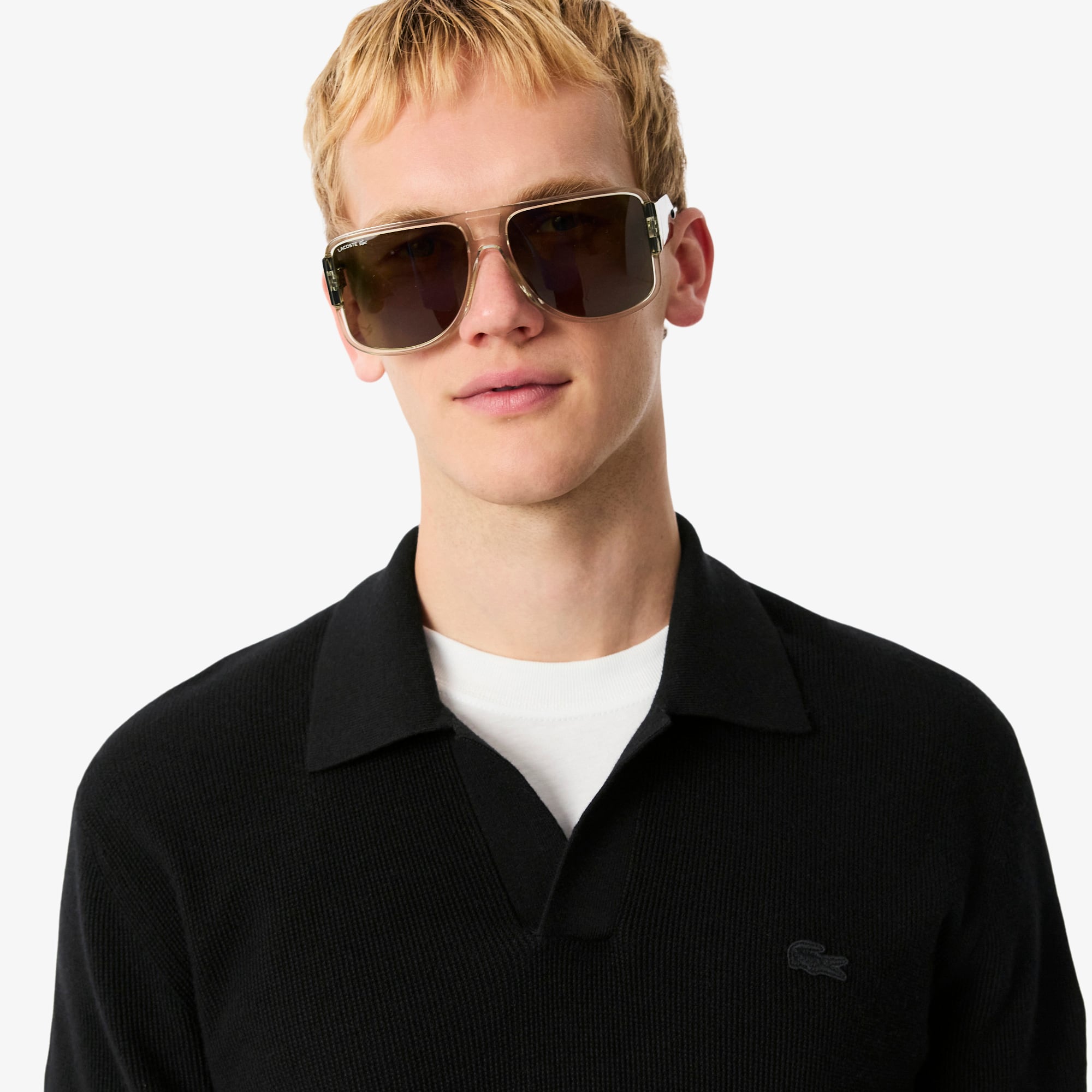 Men's Cotton Blend Open Polo Collar Sweater - Black