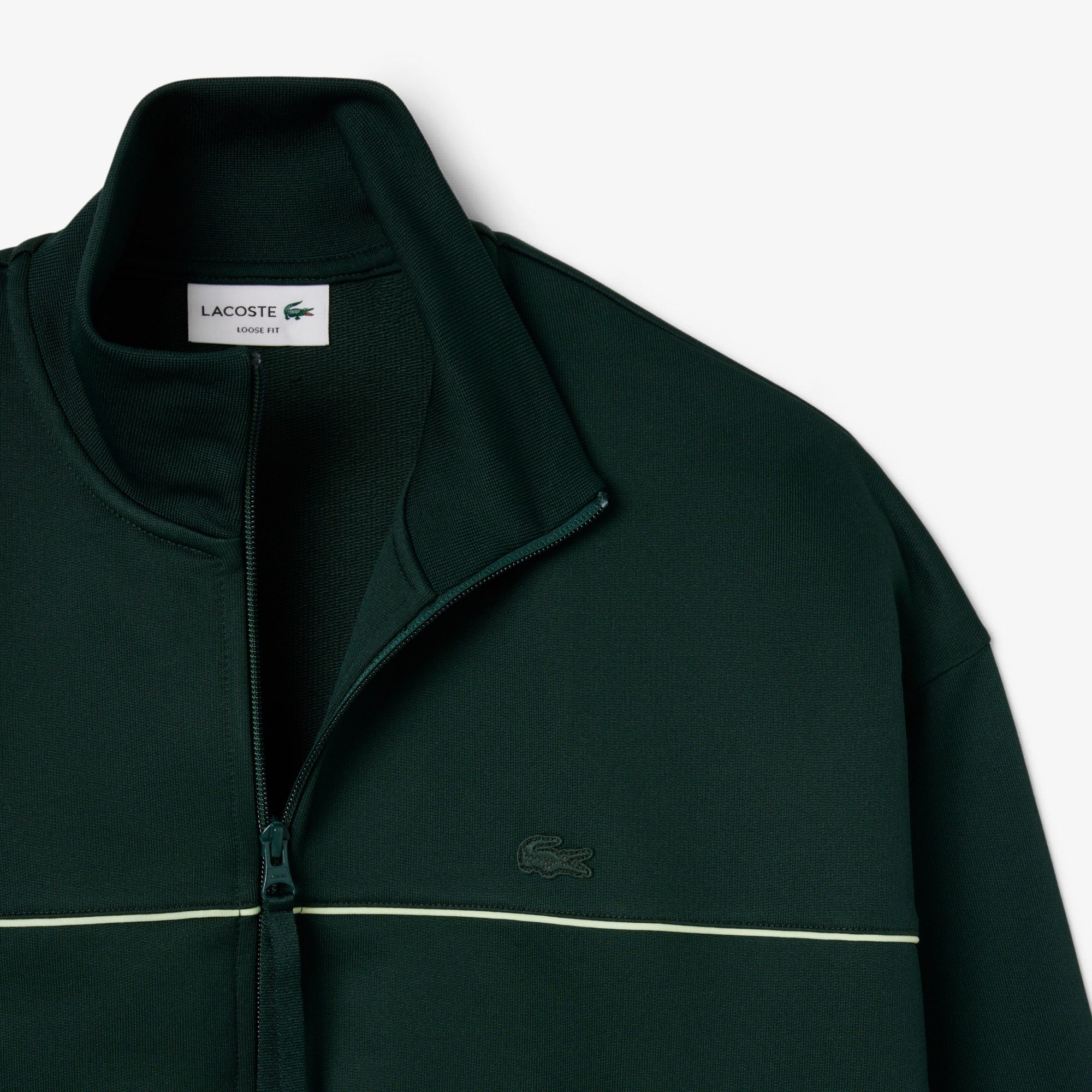 Men's Satin Effect Zip-Up Fleece Sweatshirt - Forest green