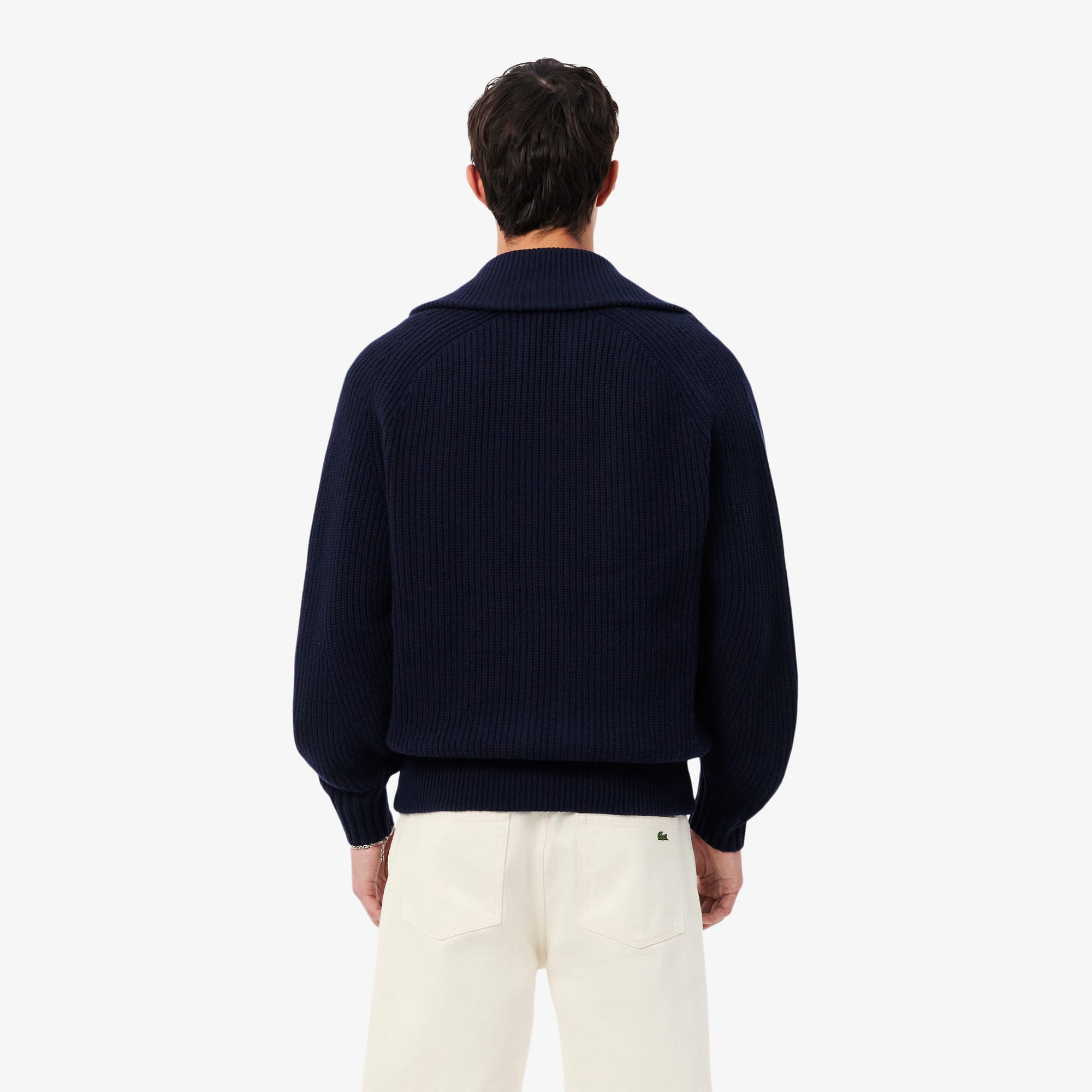 Men's Wool Zip-Up Sweater - Navy Blue
