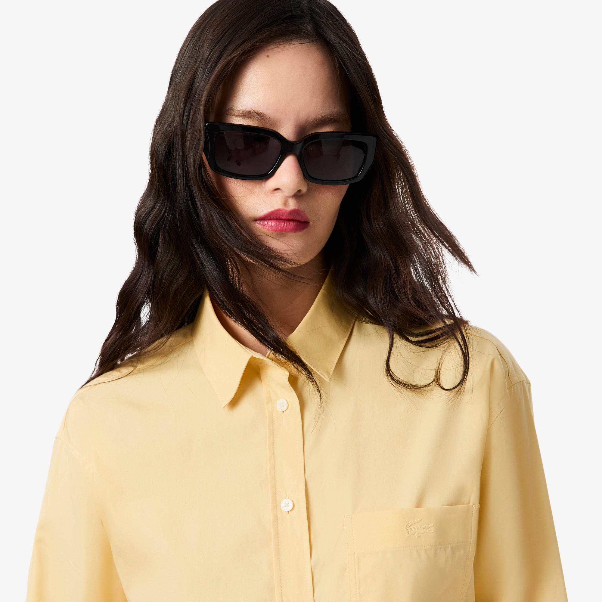 Women's Oversized Cotton Button Down Shirt - Yellow