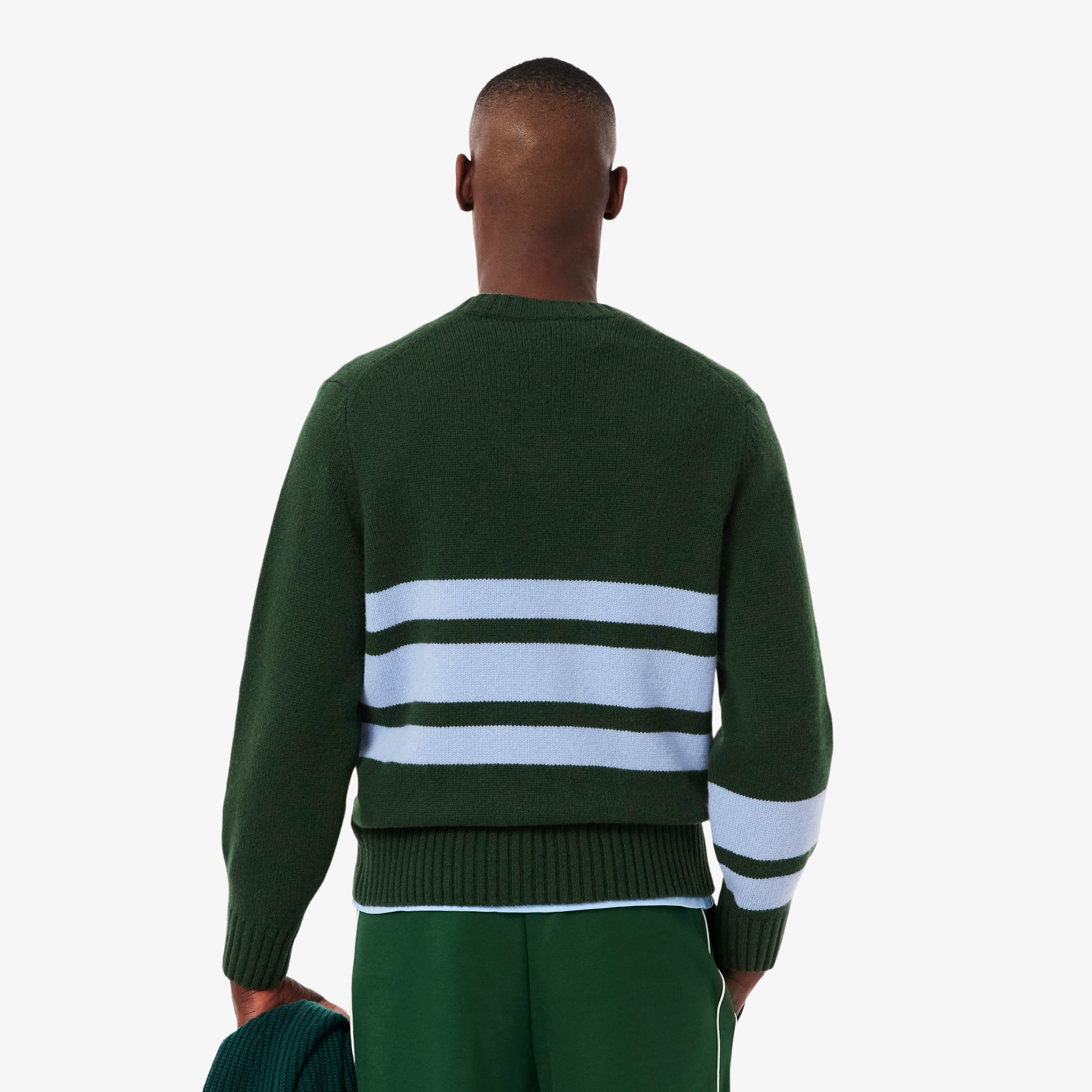 Men's Striped Wool V-Neck Sweater - Vert / Bleu