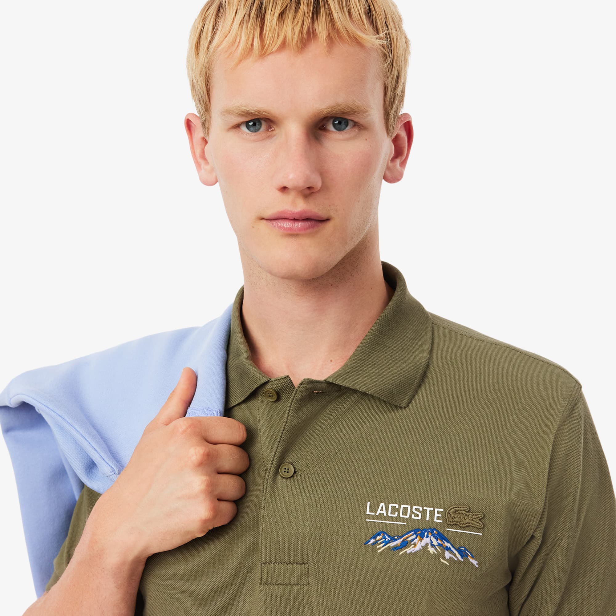 Men's Classic Fit Embroidered Motif Piqué Polo - Khaki Green