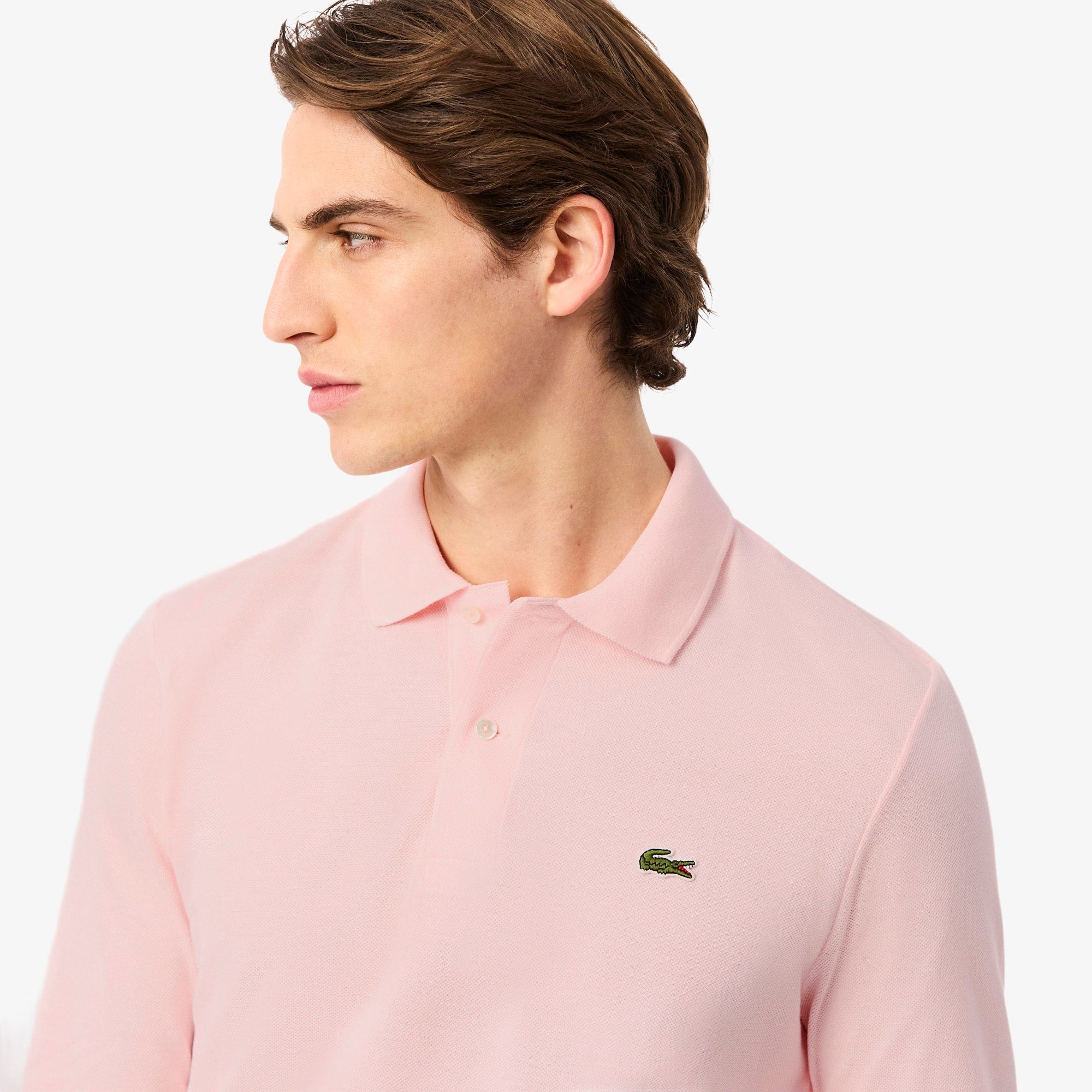 Men's Classic Fit Long Sleeve Polo - Light Pink