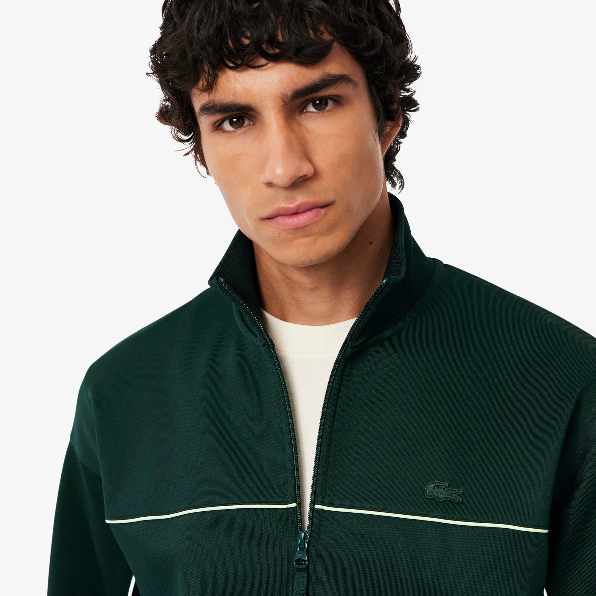 Men's Satin Effect Zip-Up Fleece Sweatshirt - Forest green