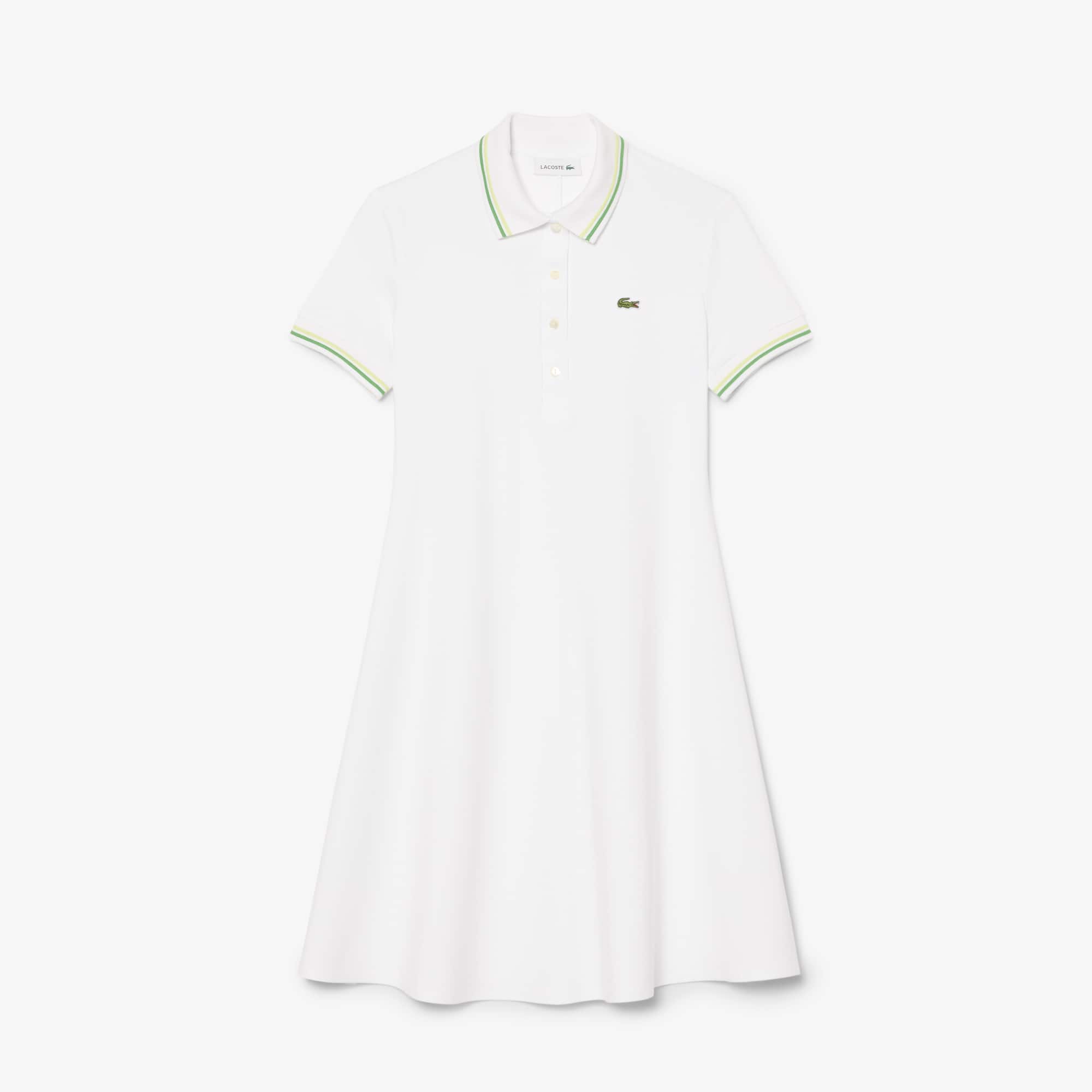 Women's Stretch Polo Collar Skater Dress - Blanc / Vert