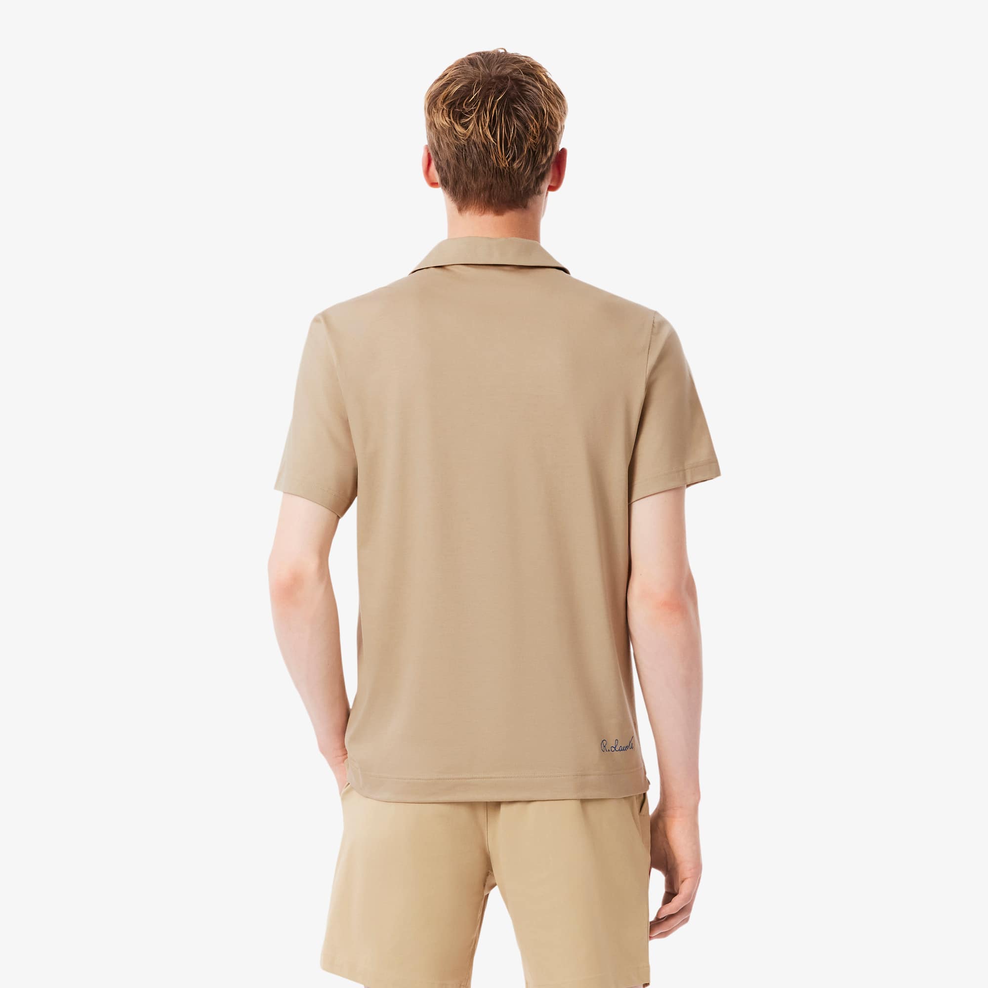 Men's Paris Classic Fit Open Neck Embroidered Polo - Beige