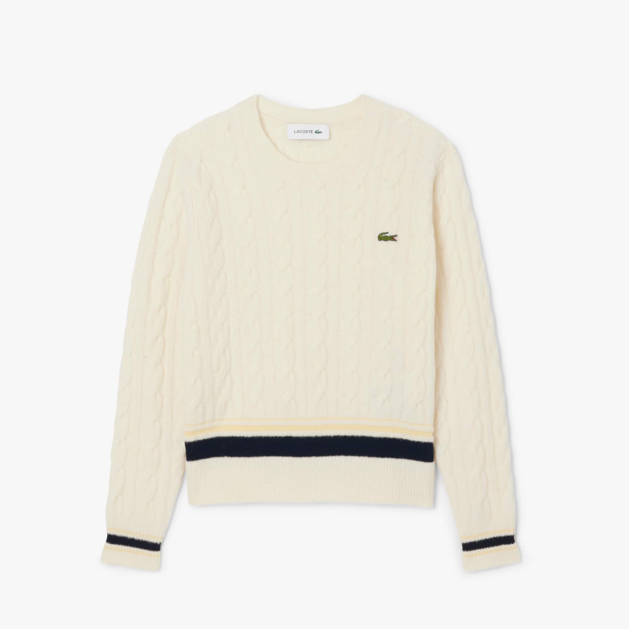 Women's Cable Knit Wool Sweater - Cream