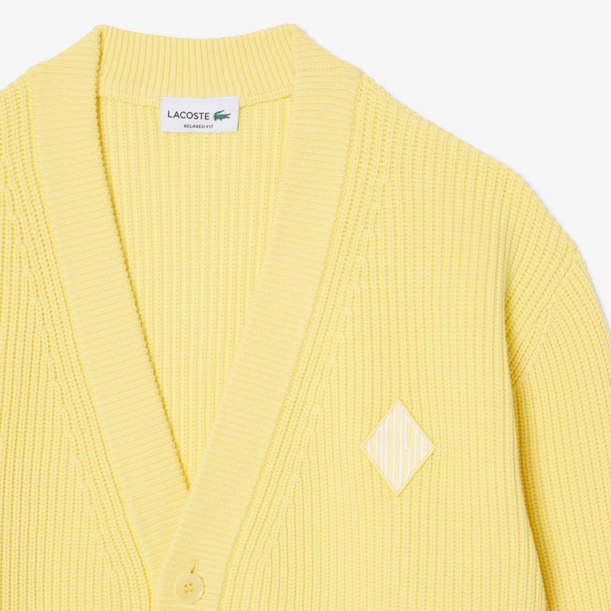 Relaxed Fit Ribbed Cotton Cardigan - Pastel yellow