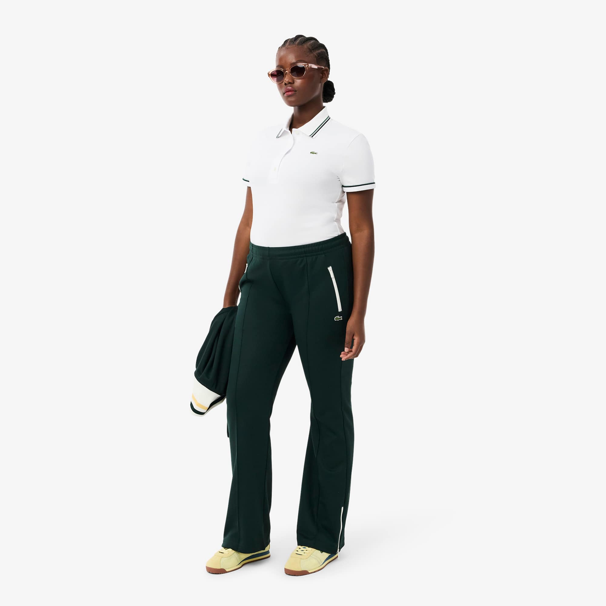 Women's L.12.D Slim Fit Trim Detail Polo - White / Navy Blue / Green