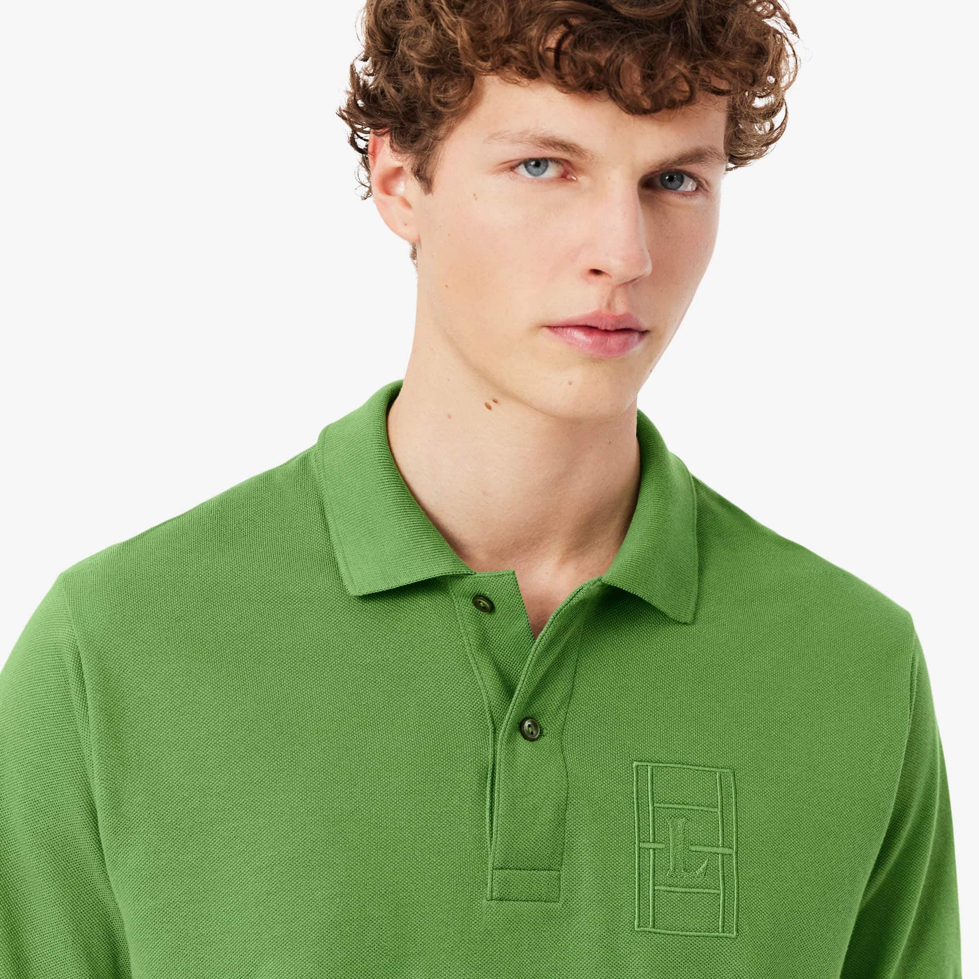 Classic Fit Embroidery Detail Petit Piqué Polo - Green