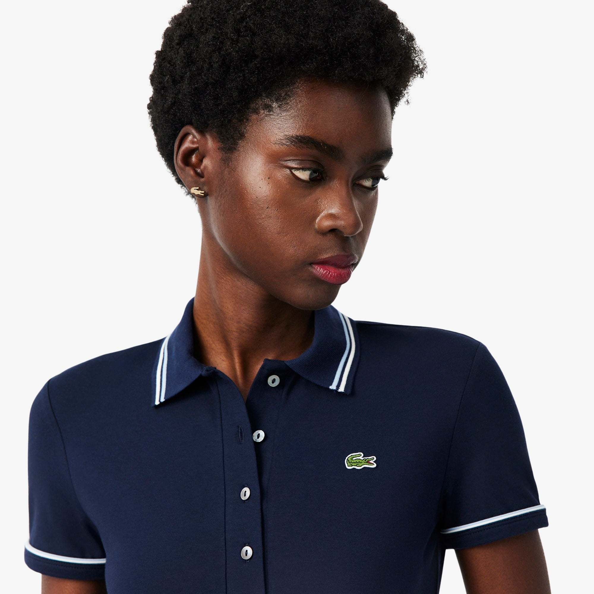 Women's L.12.D Slim Fit Trim Detail Polo - Bleu Marine / Bleu Clair / Blanc