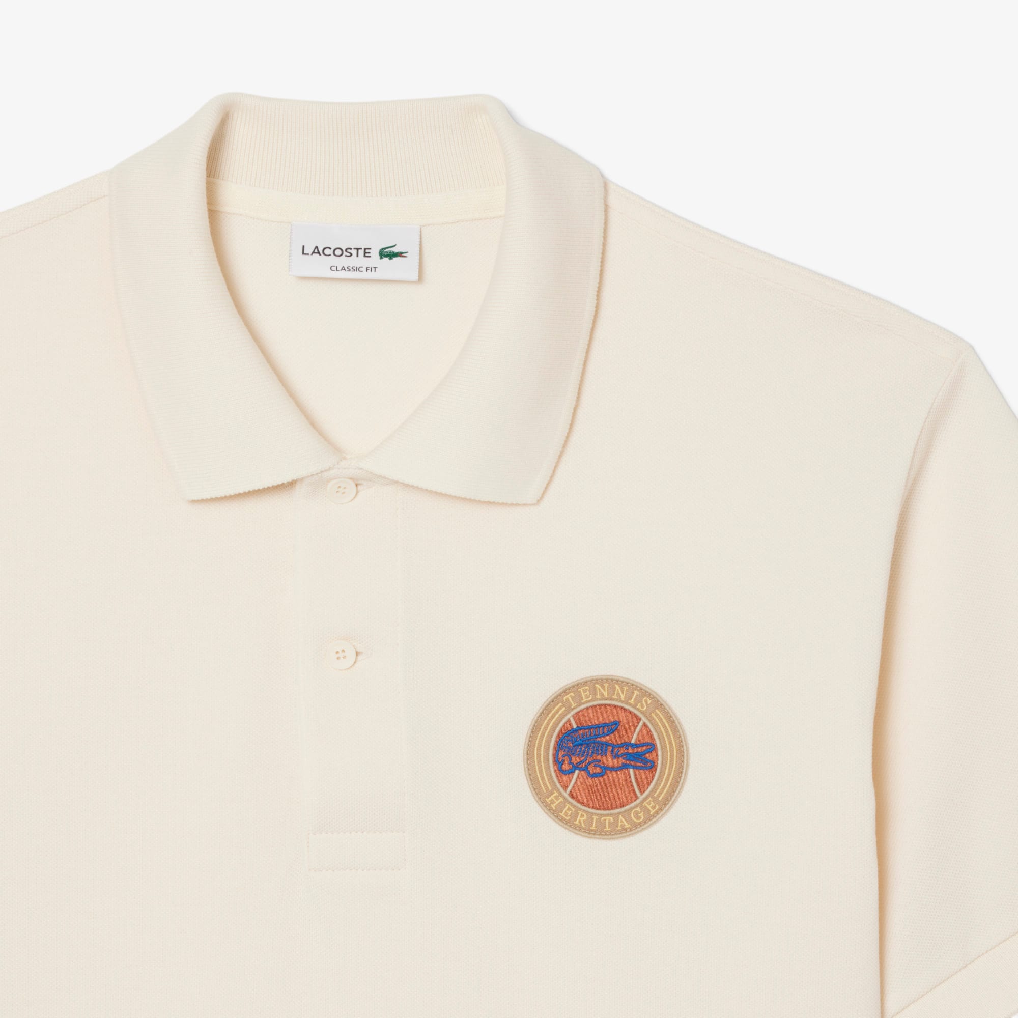Men's Classic Fit Petit Piqué Badge Polo - Cream