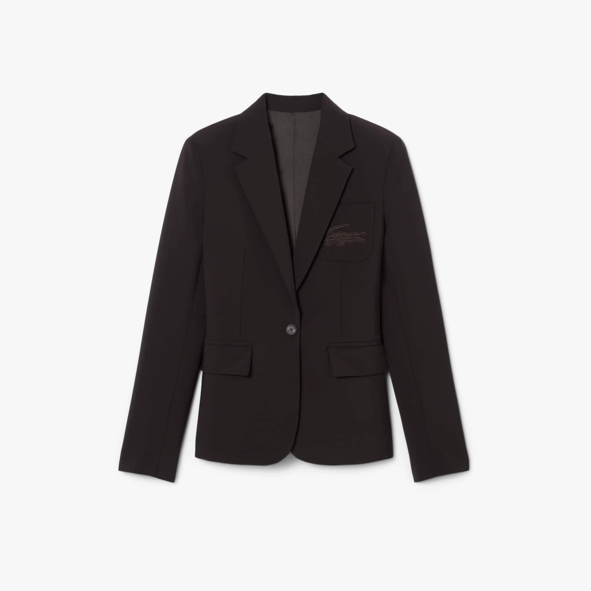 Women's Embroidered Logo Slim Fit Wool Blazer - Brown
