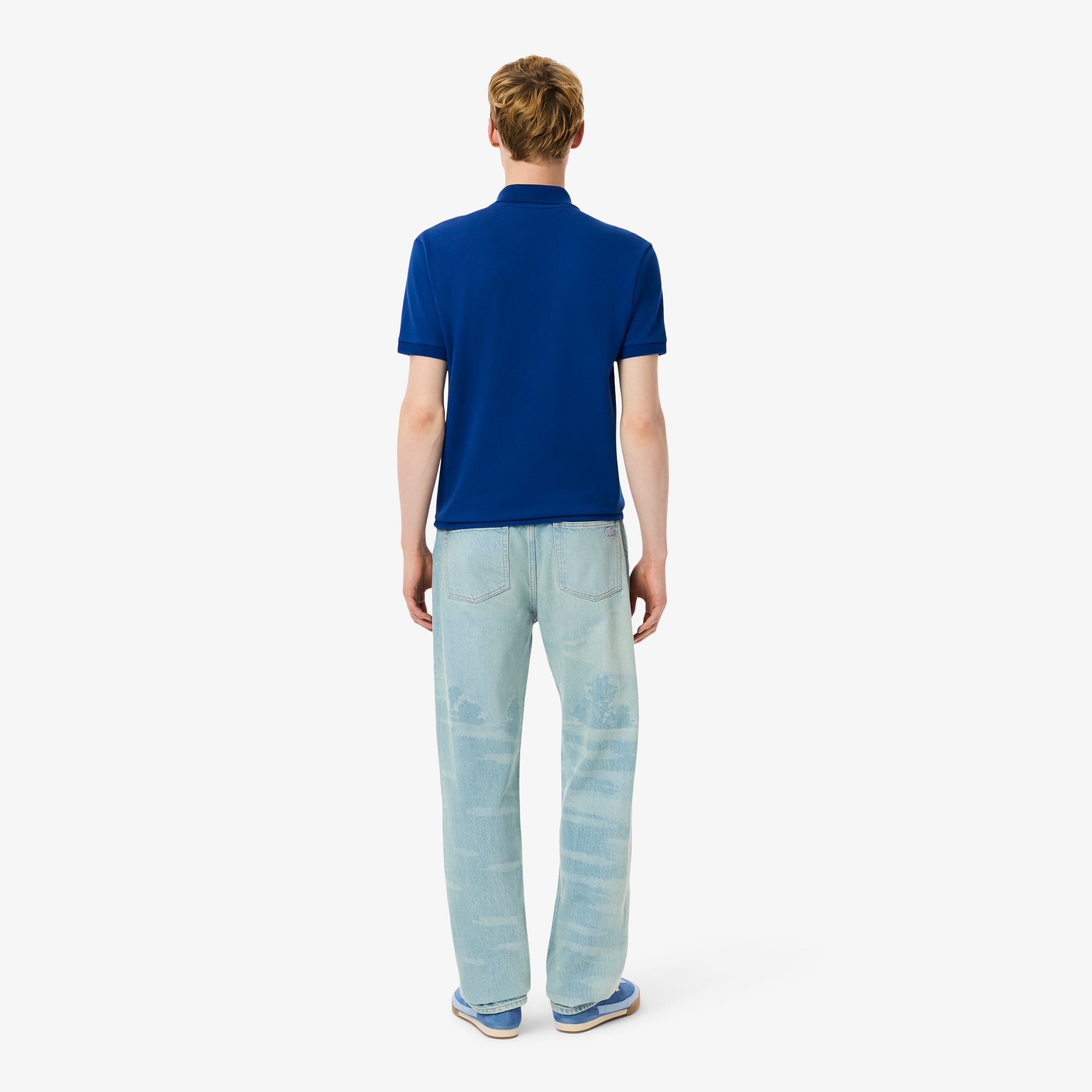 Men's Straight Fit Landscape Motif Denim Jeans - Blue