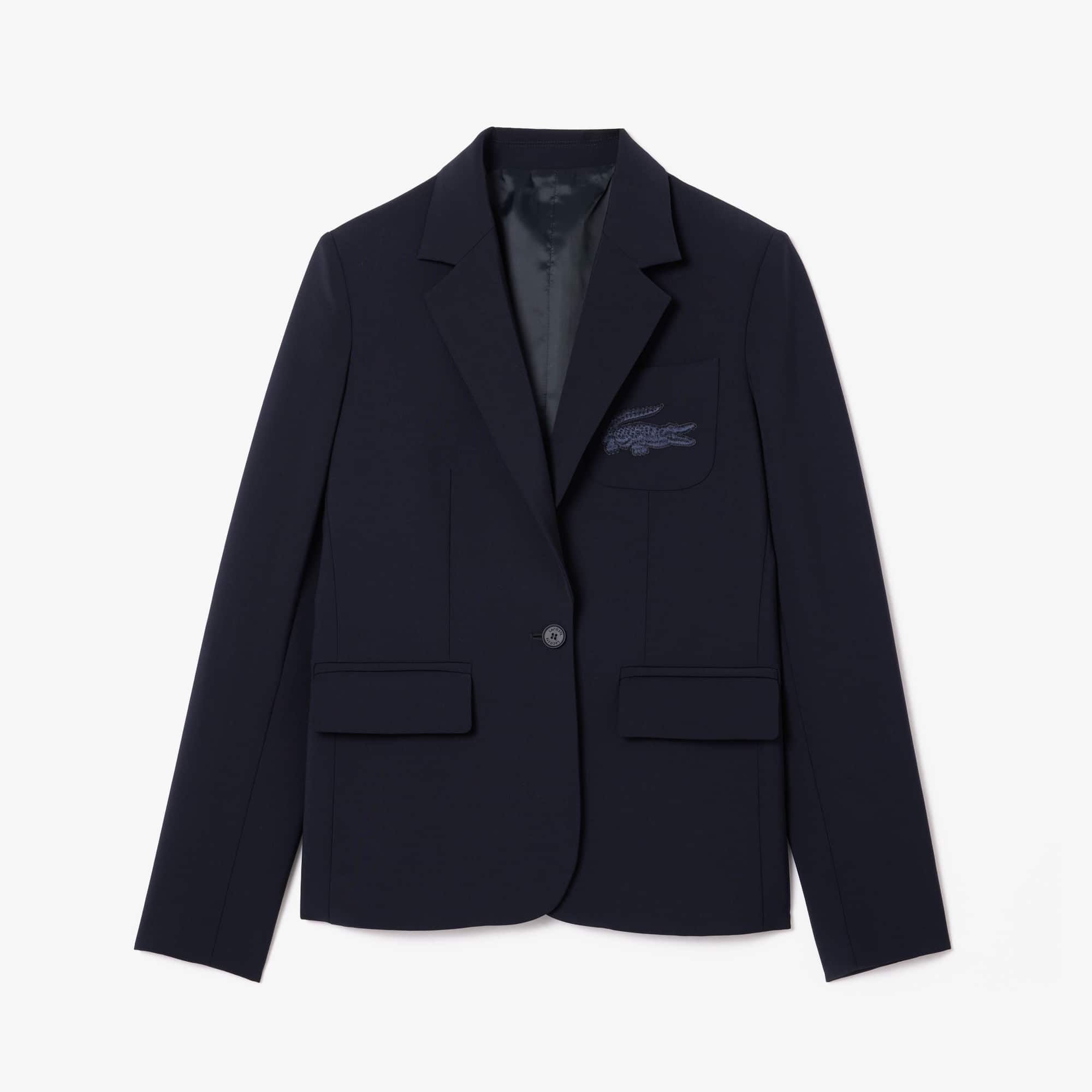 Women's Embroidered Logo Slim Fit Wool Blazer - Abysm blue