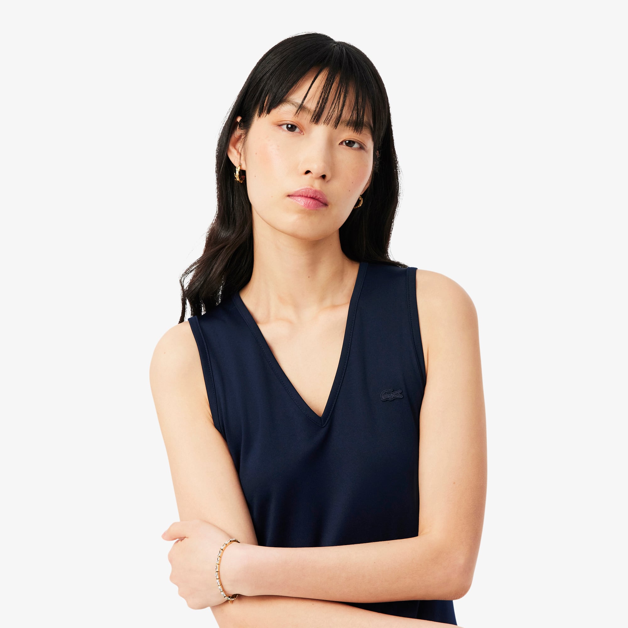 Long Sleeveless Pleated Dress - Navy Blue