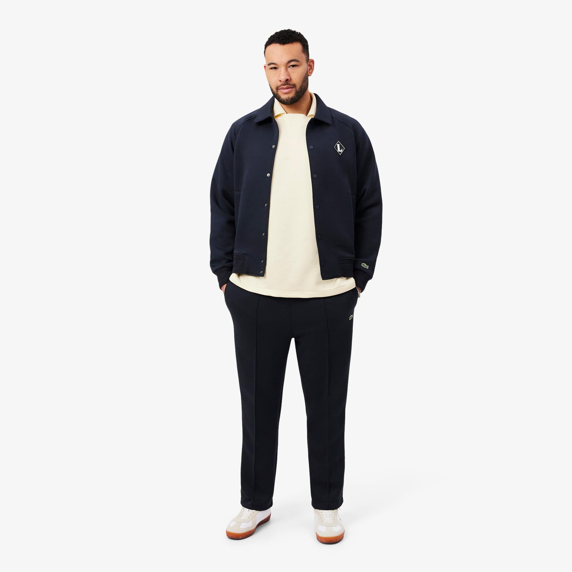 Loose Fit Badge Accent Fleece Polo - Lemon Beige
