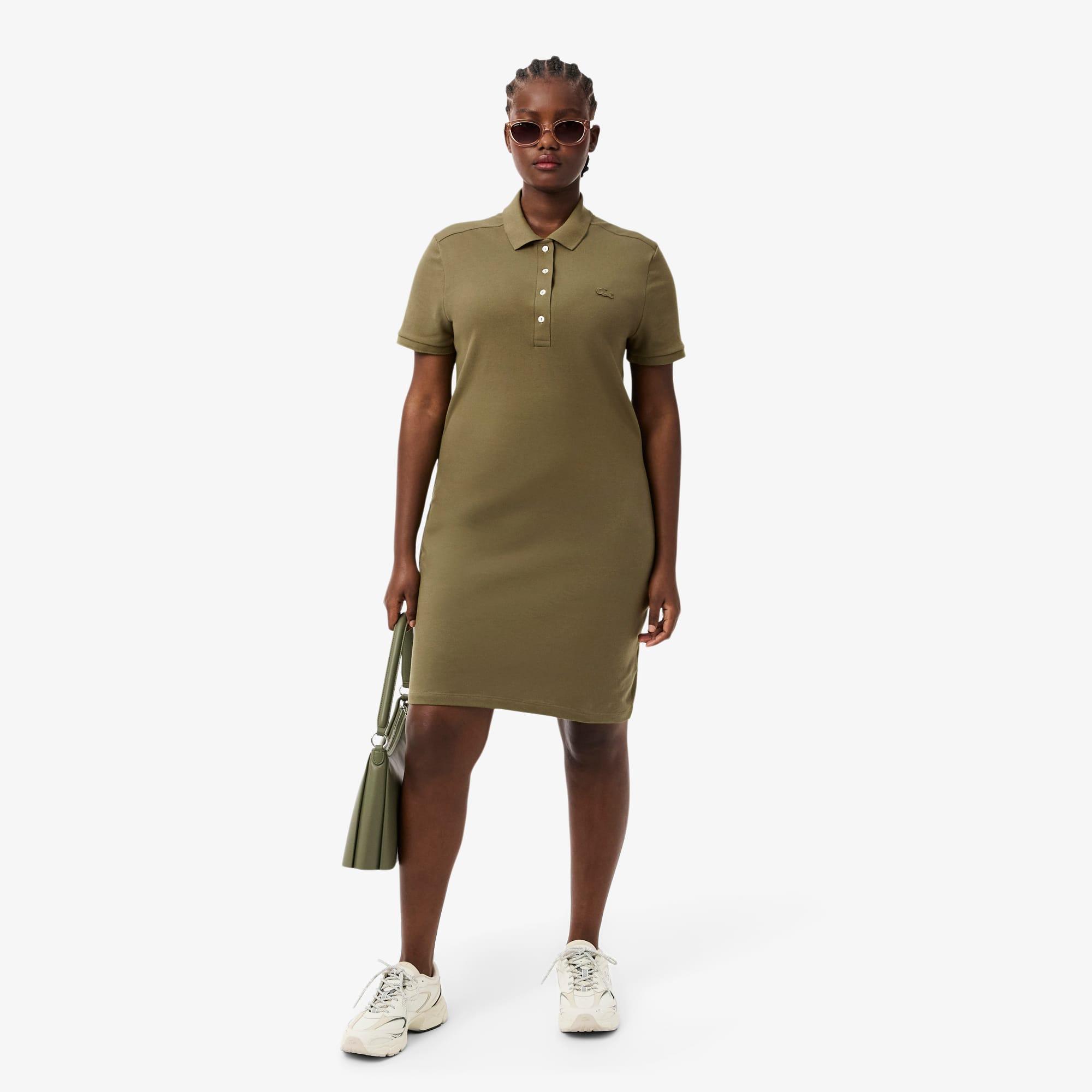 Women's Slim Fit Stretch Mini Piqué Polo Dress - Khaki Green