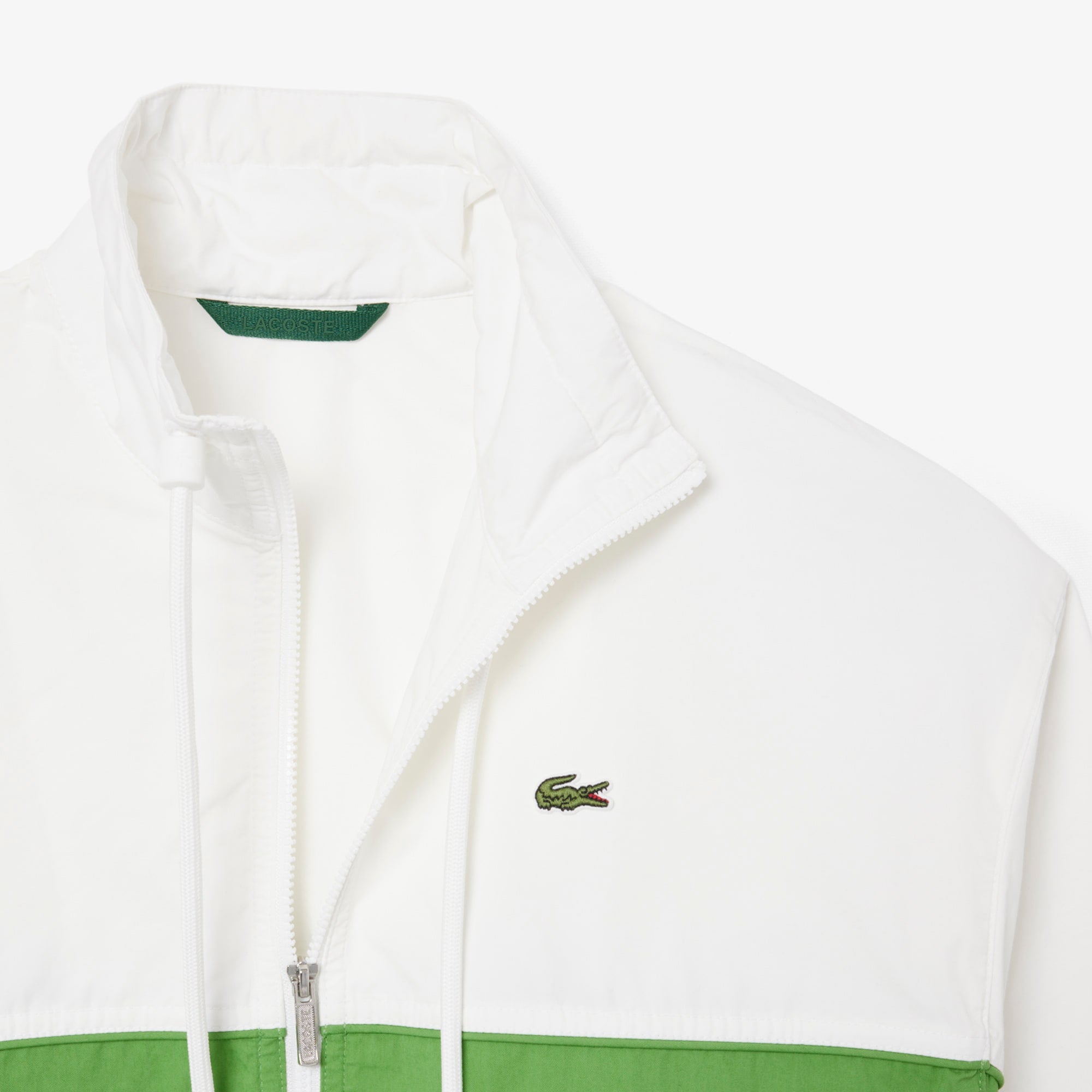 Relaxed Fit Zipped Cotton Twill Jacket - Blanc / Vert