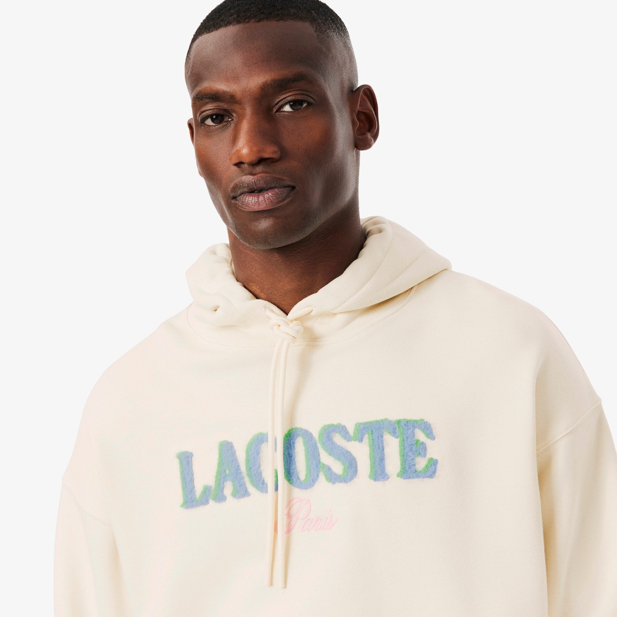 Men's Loose Fit Embroidered Hoodie - Cream