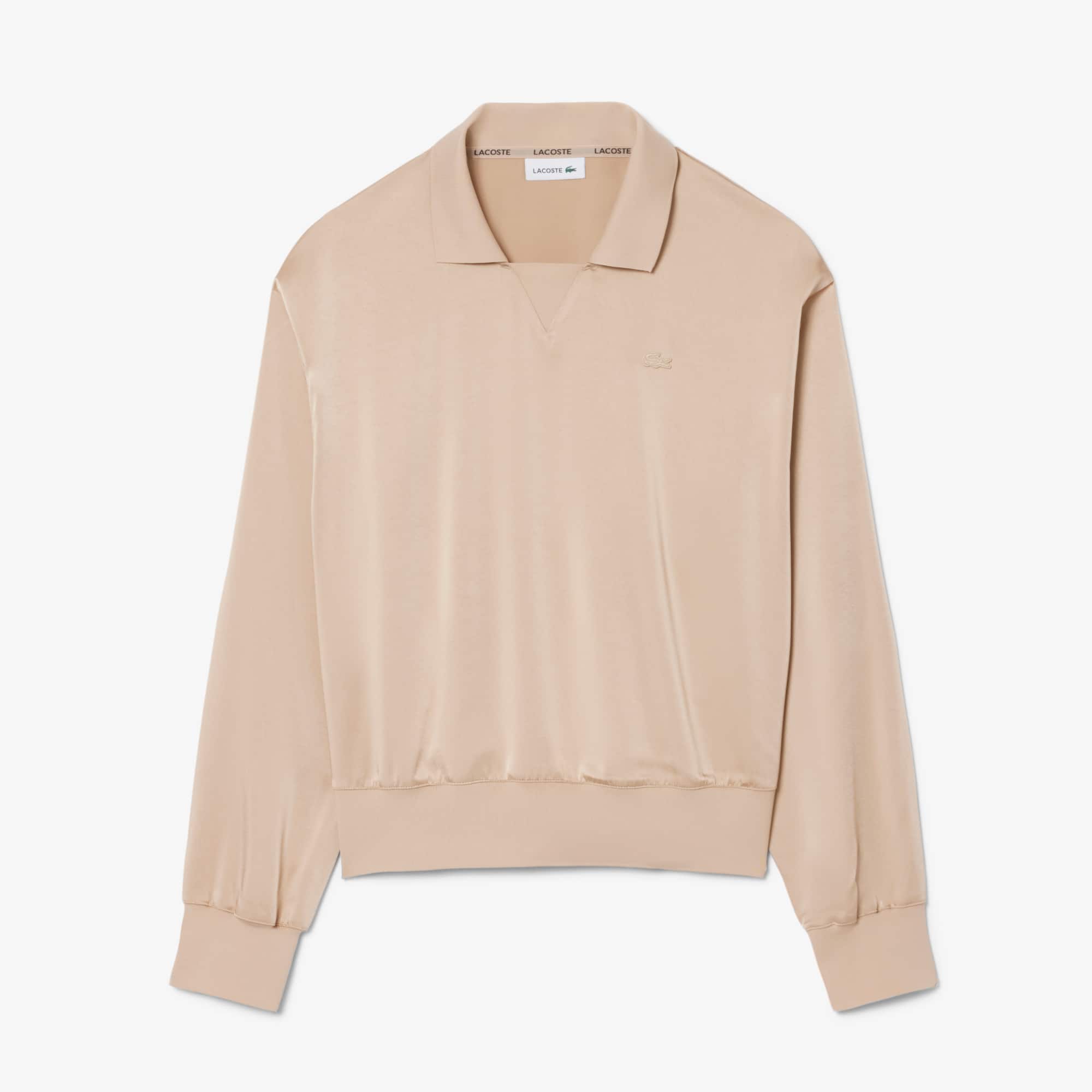 Relaxed Fit Satin Polo - Beige