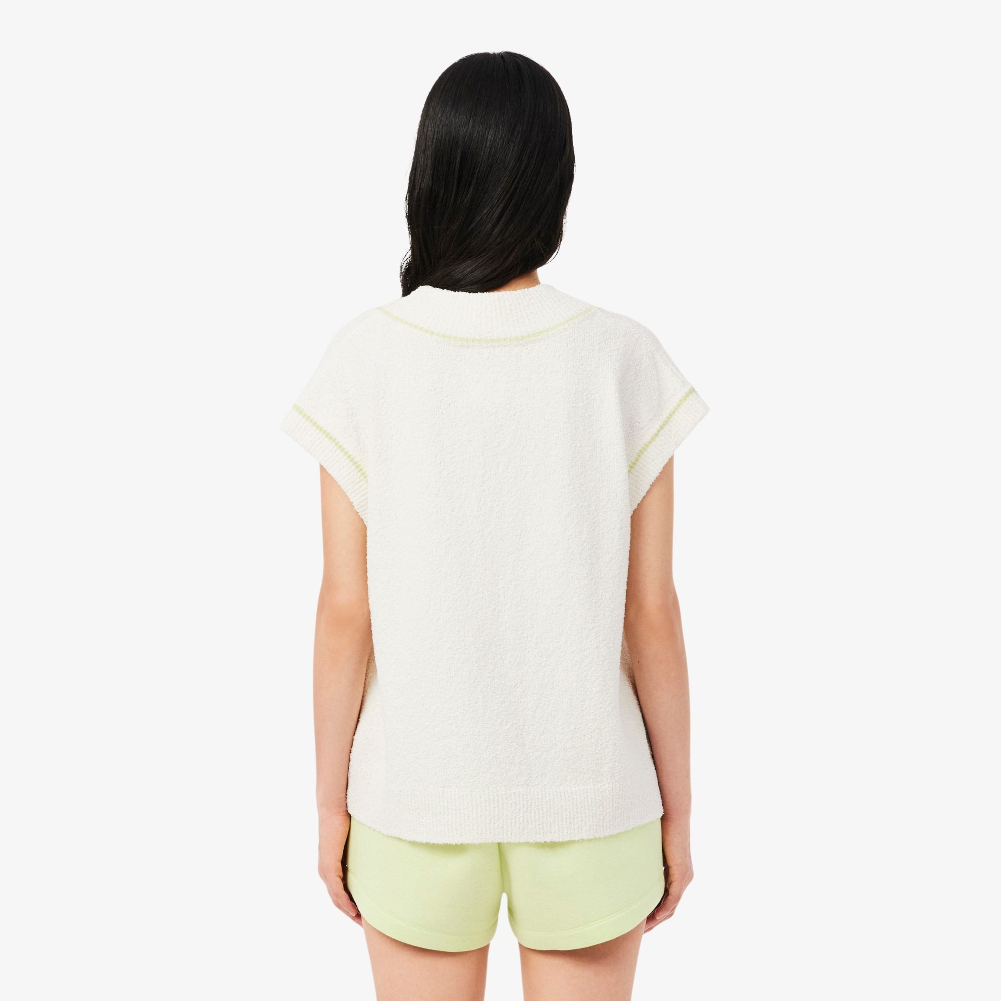 Cotton Blend V-neck Sleeveless Sweater Vest - White