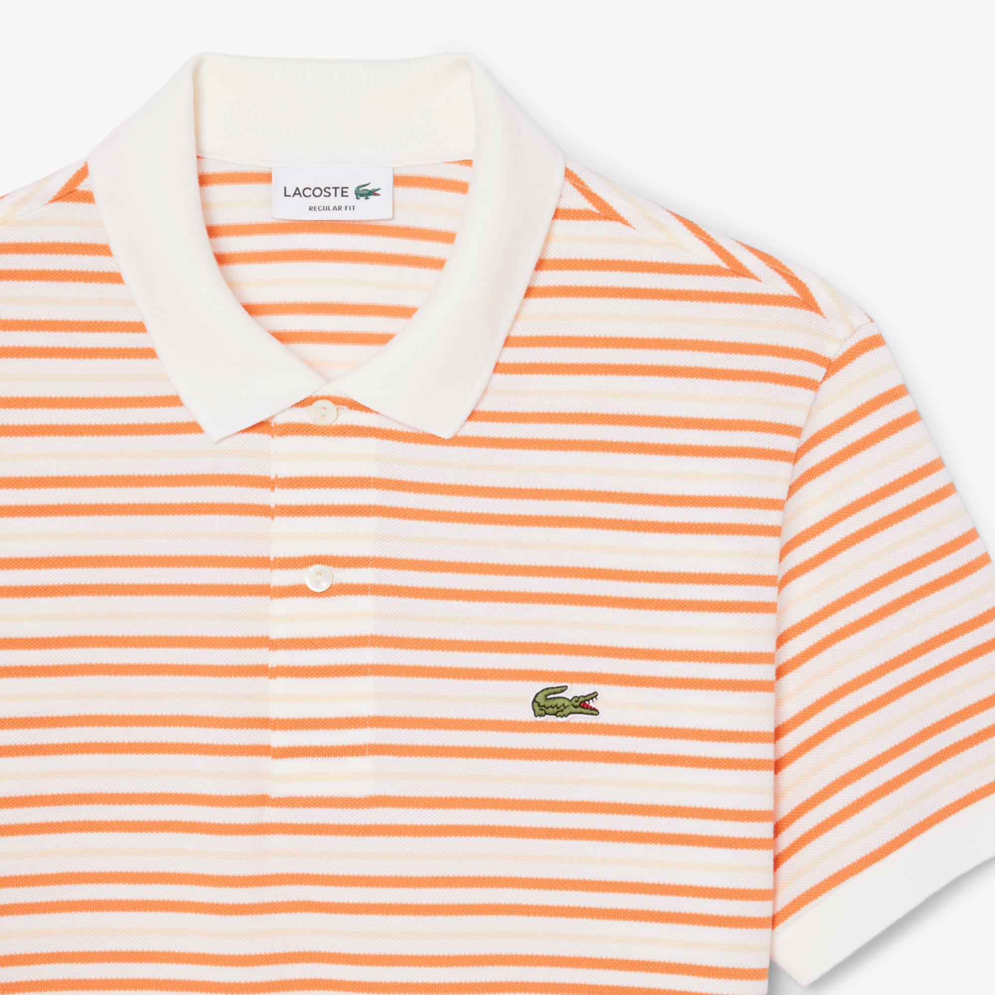 Classic Fit Striped Petit Piqué Polo - Orange / Blanc