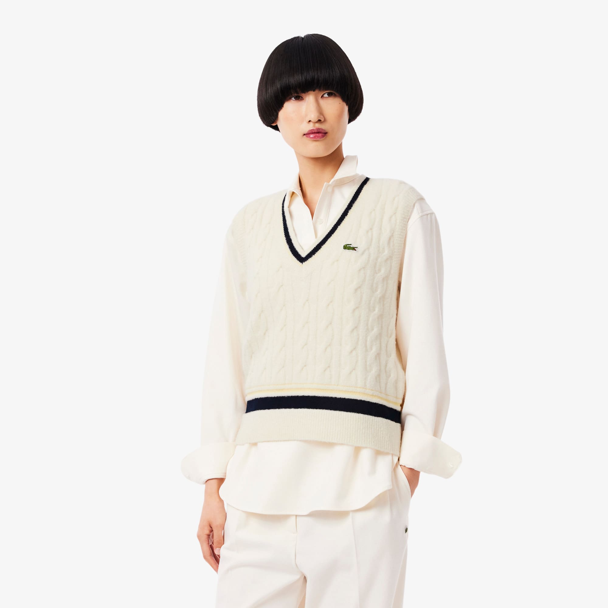 Women's Cable Knit Wool Sweater Vest - Cream