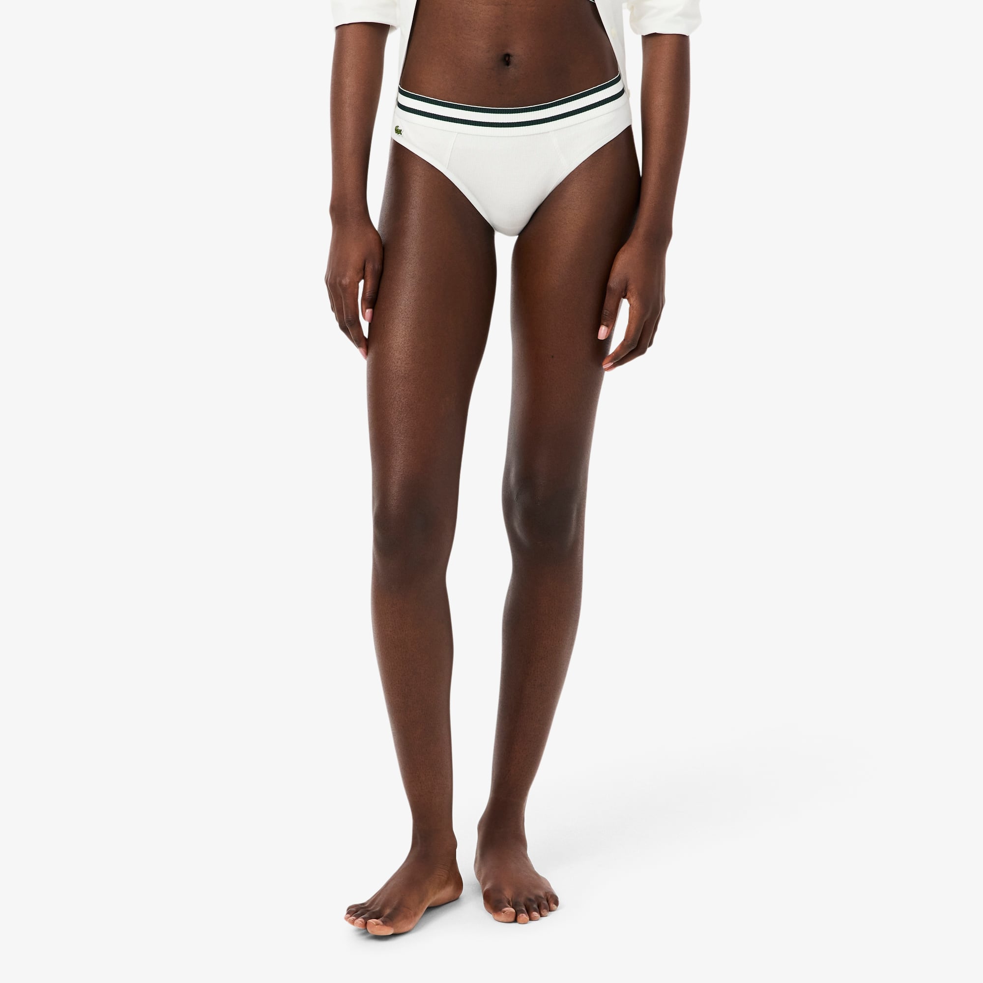 Stripe Waist Cotton Briefs - White