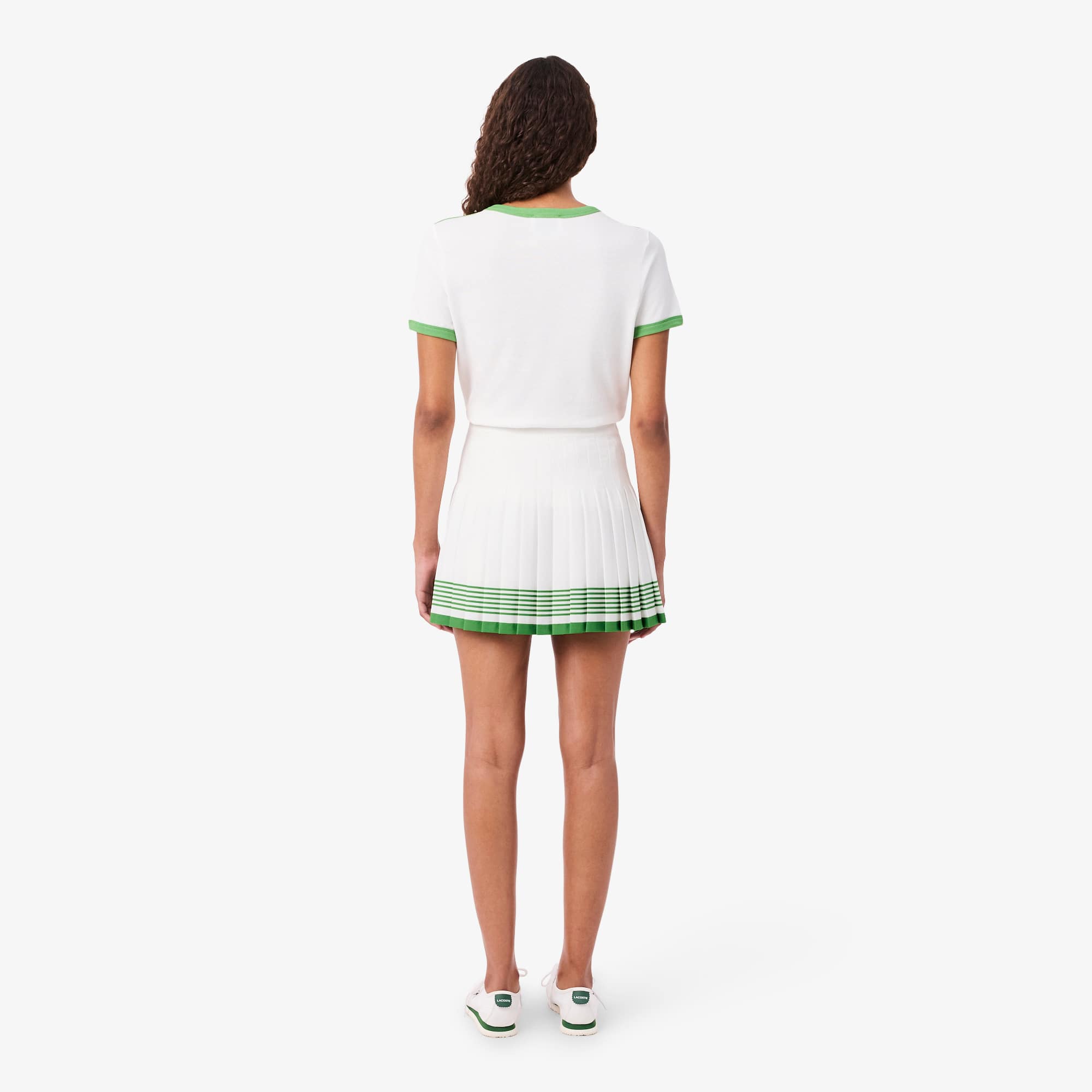 Fluid Crepe Pleated Skirt - Blanc / Vert