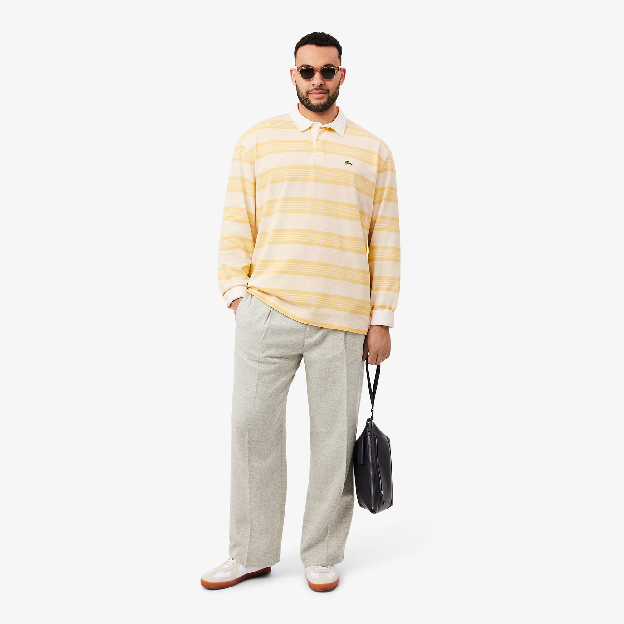 Relaxed Fit Striped Piqué Rugby Polo - Blanc