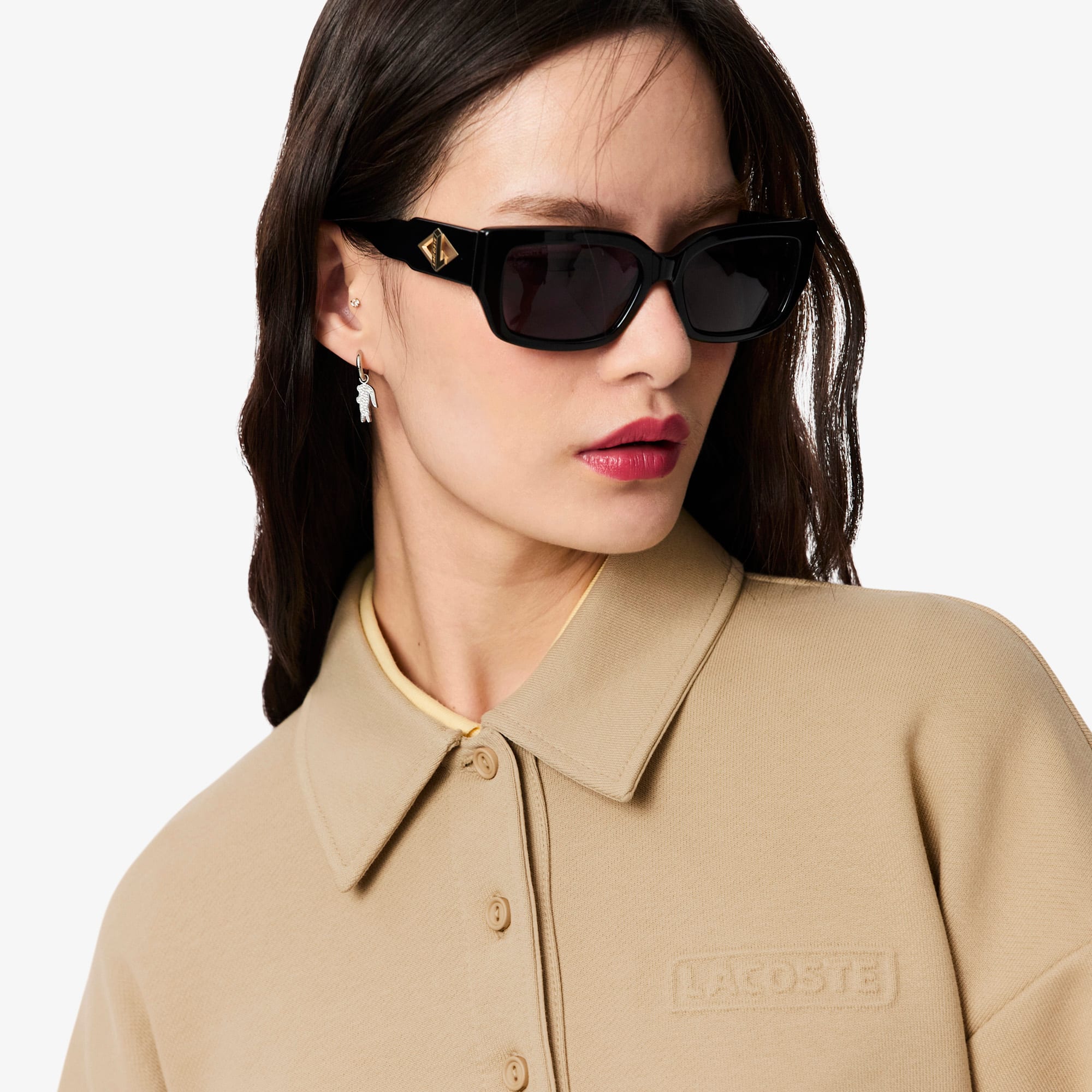 Women's Polo Collar Sweatshirt - Beige