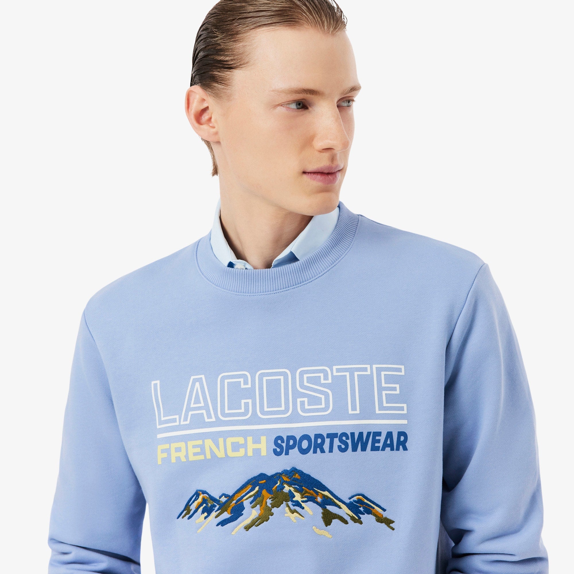 Men's Embroidered Motif Fleece Sweatshirt - Purple