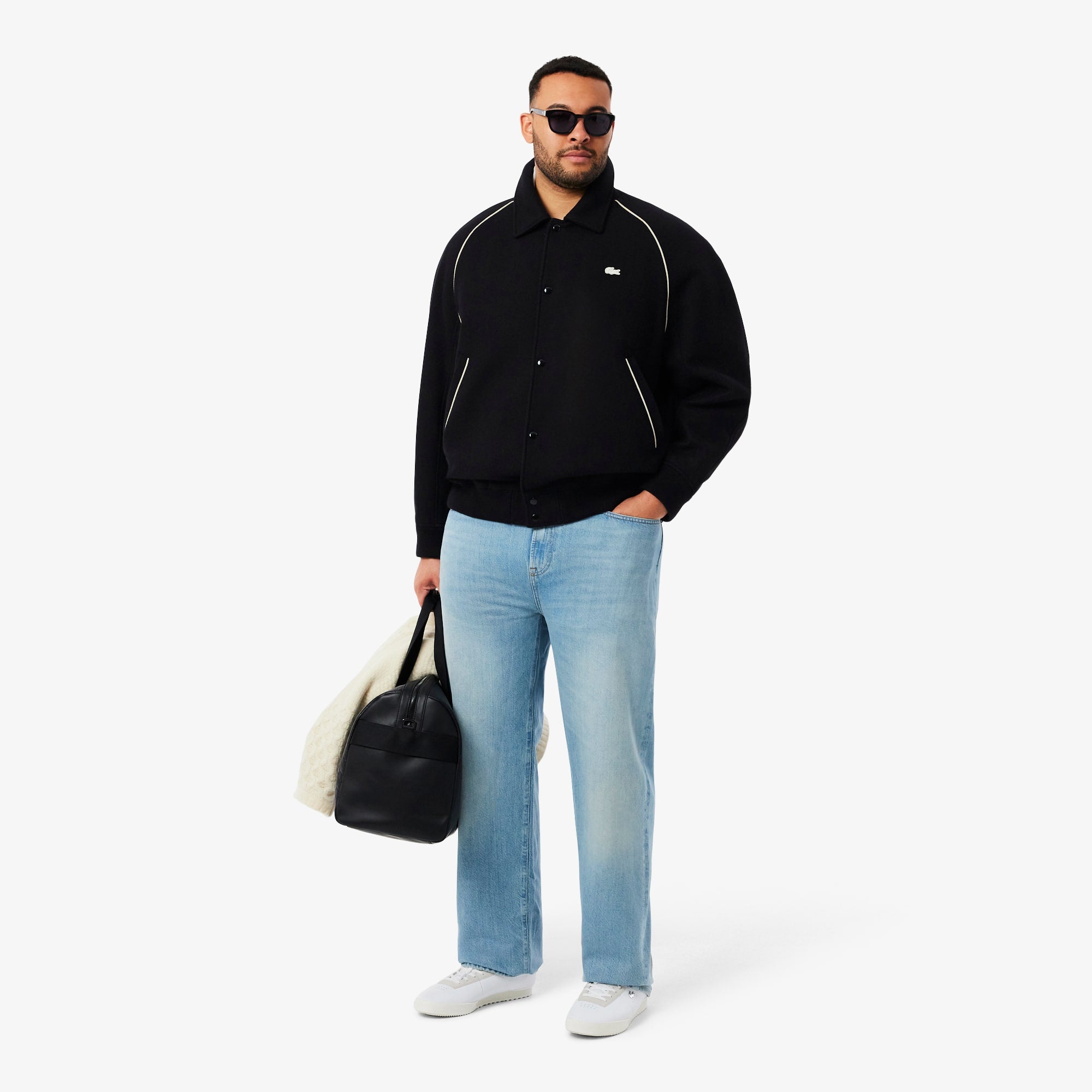 Men's Badge Accent Wool Varsity Jacket - Black